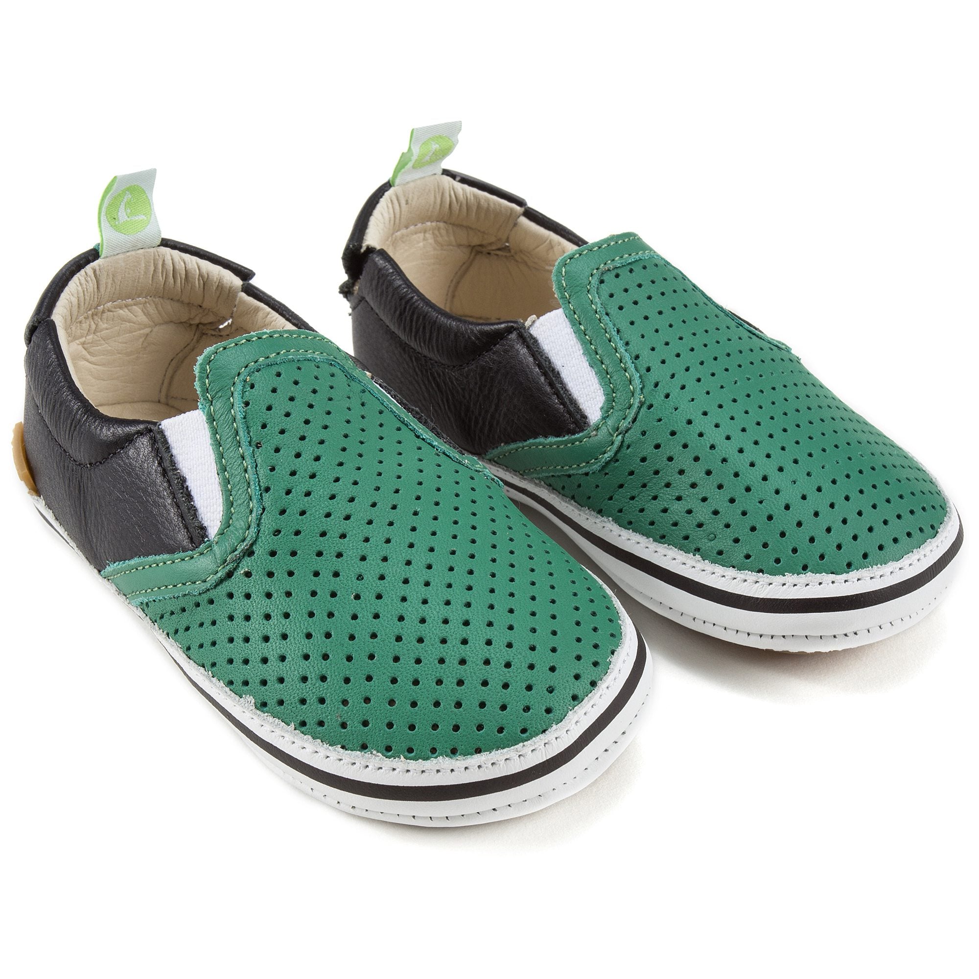 Baby Boys  Green Leaf Holes Leather Sneaker Casual