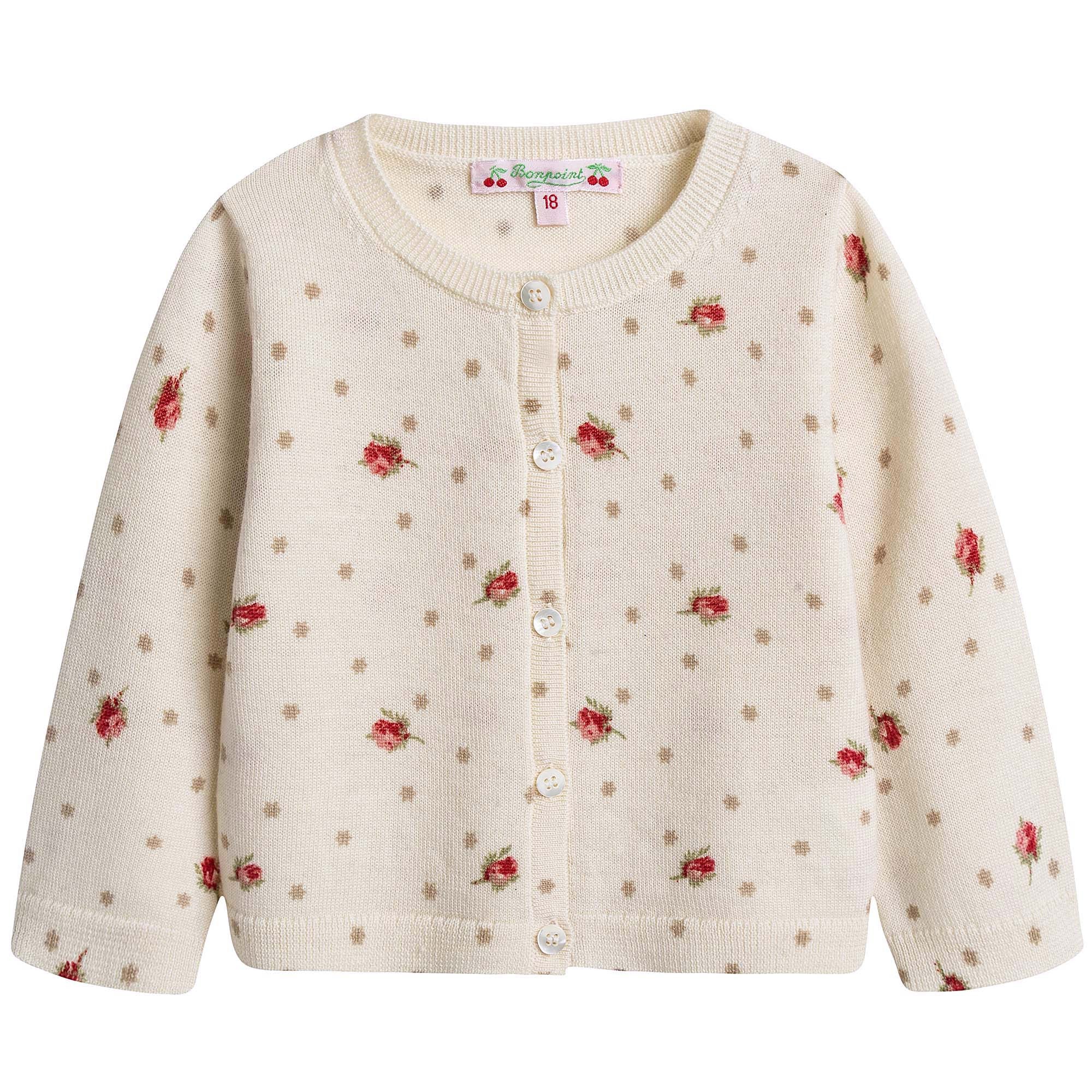 Baby Girls Lvory With Red Flowers Wool Cardigan - CÉMAROSE | Children's Fashion Store - 1