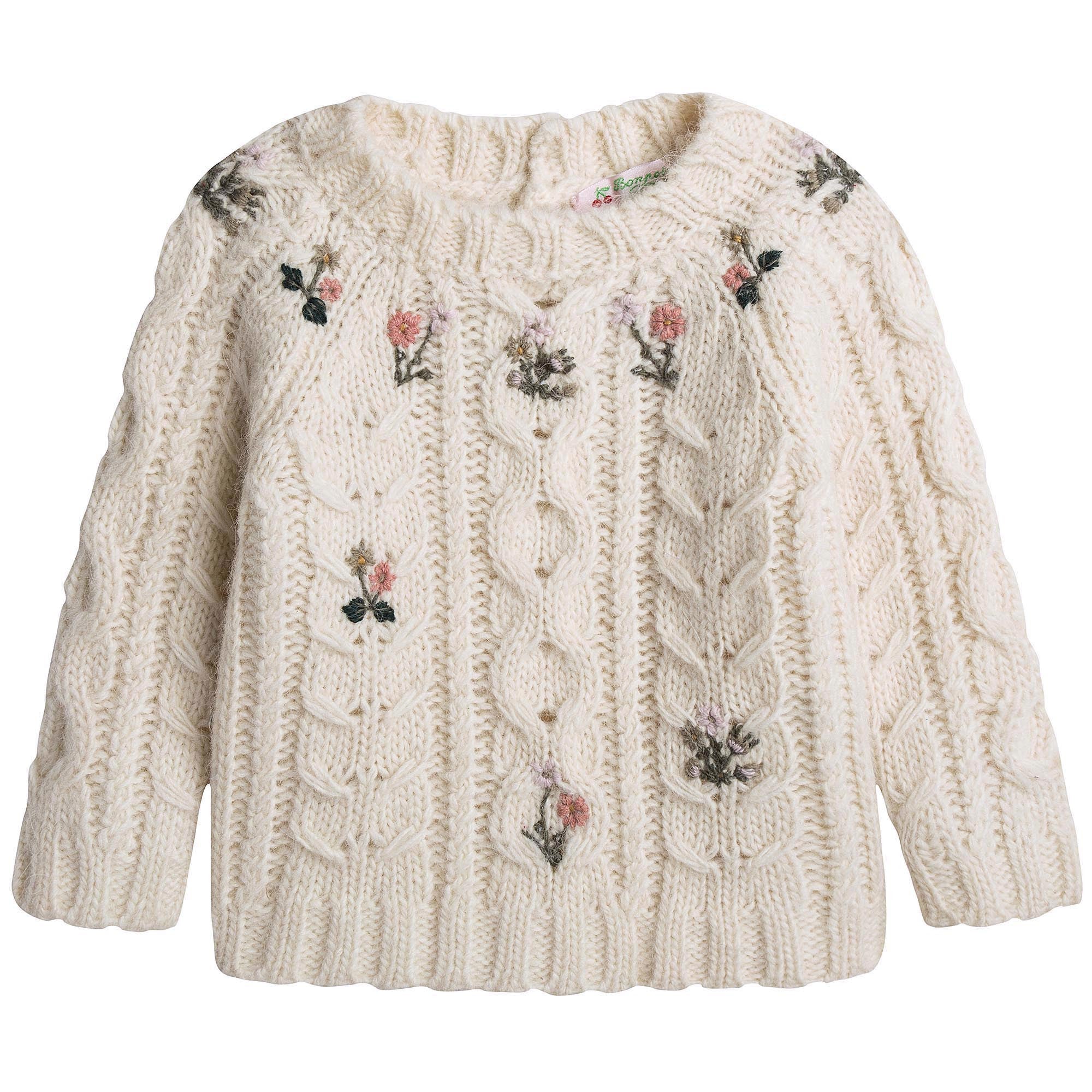 Baby Girls Lvory Embroidered Wool Blend Sweater - CÉMAROSE | Children's Fashion Store - 1
