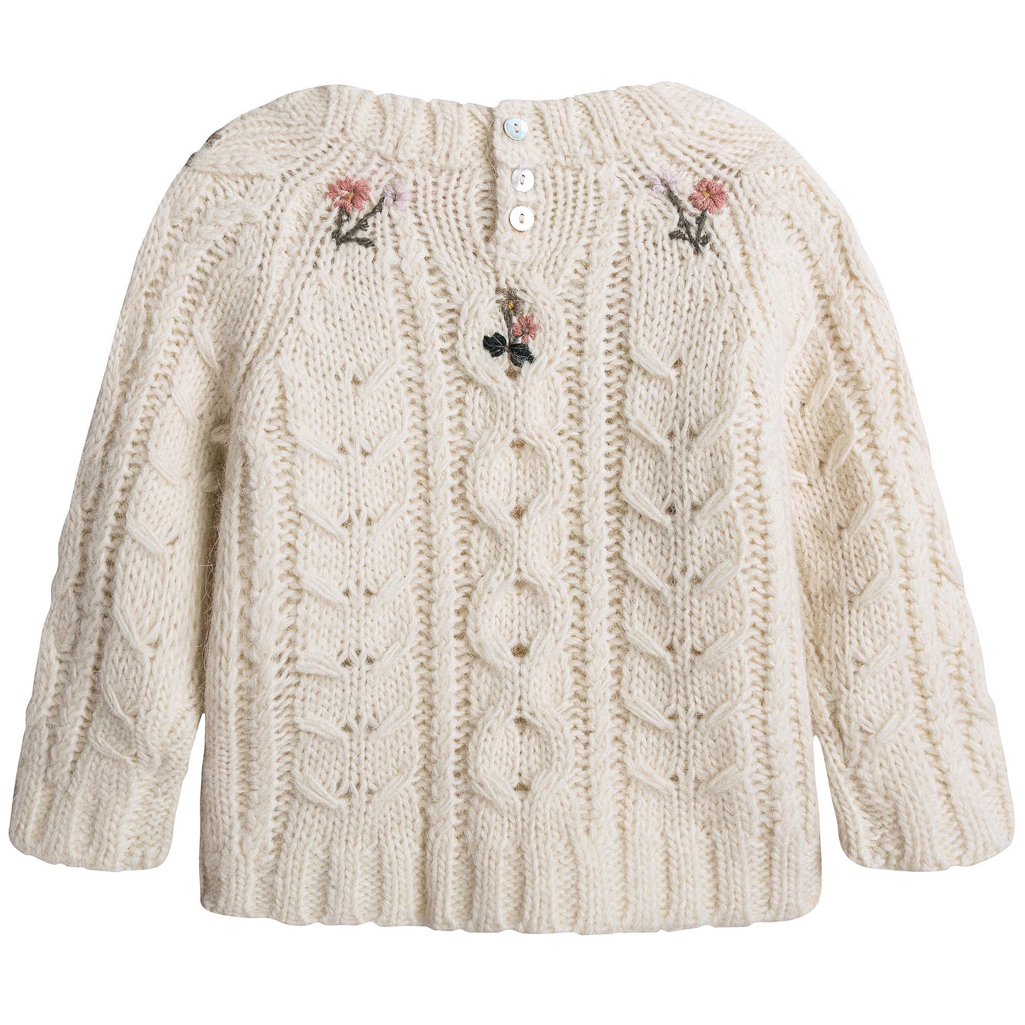 Baby Girls Lvory Embroidered Wool Blend Sweater - CÉMAROSE | Children's Fashion Store - 2