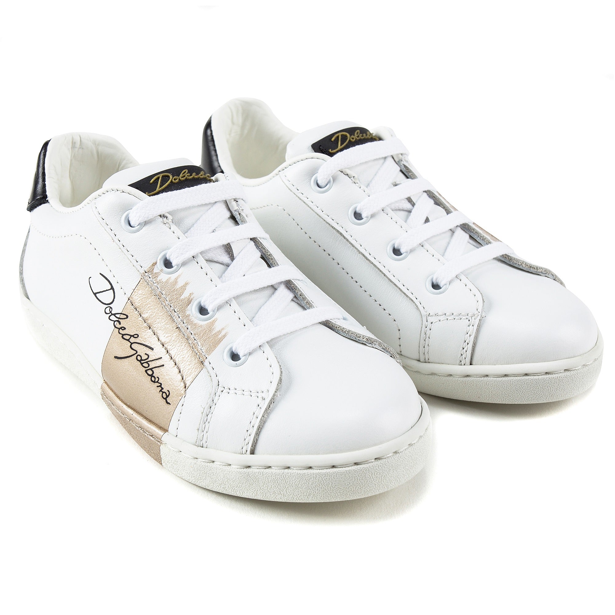 Girls White Leather Whit  Logo Shoes