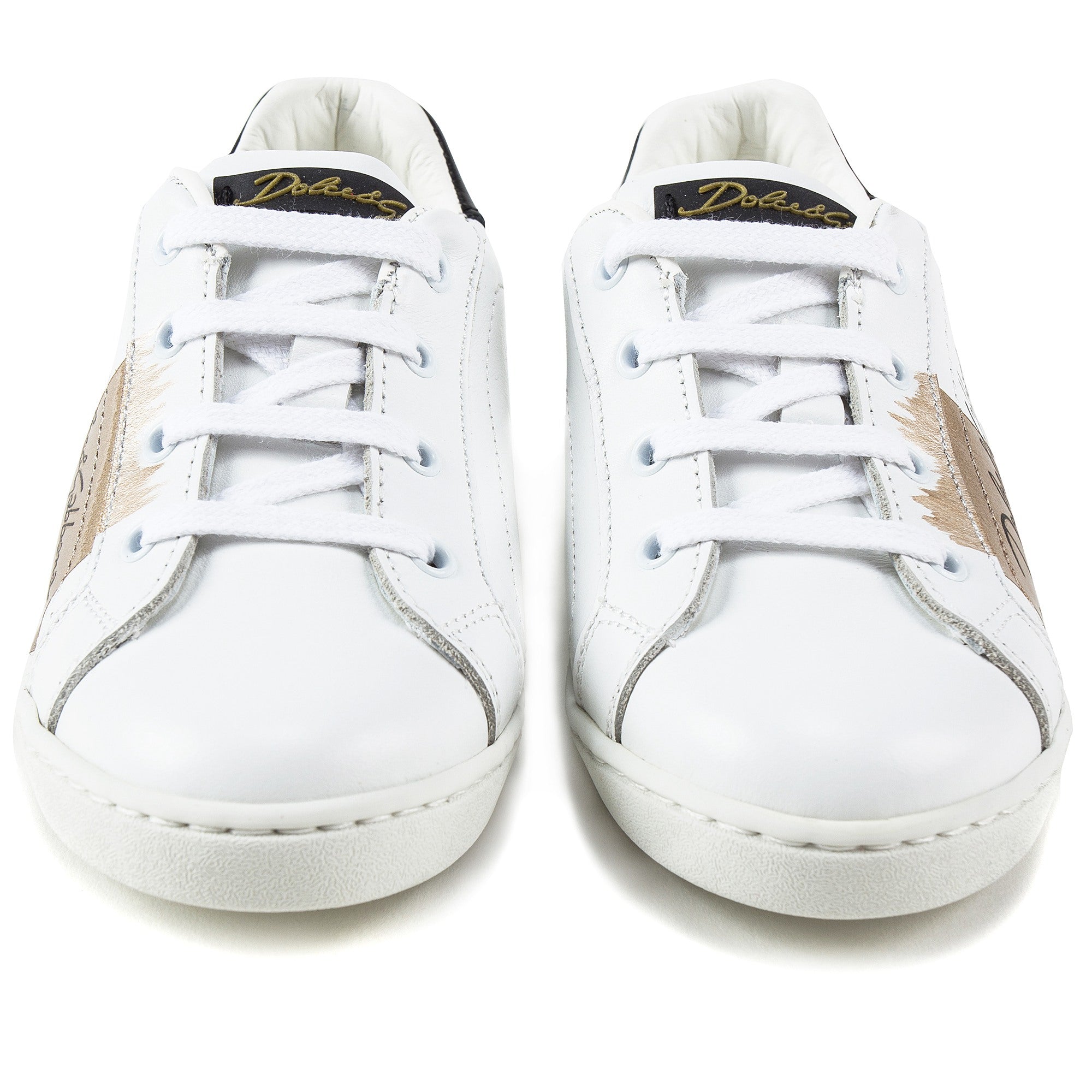Girls White Leather Whit  Logo Shoes