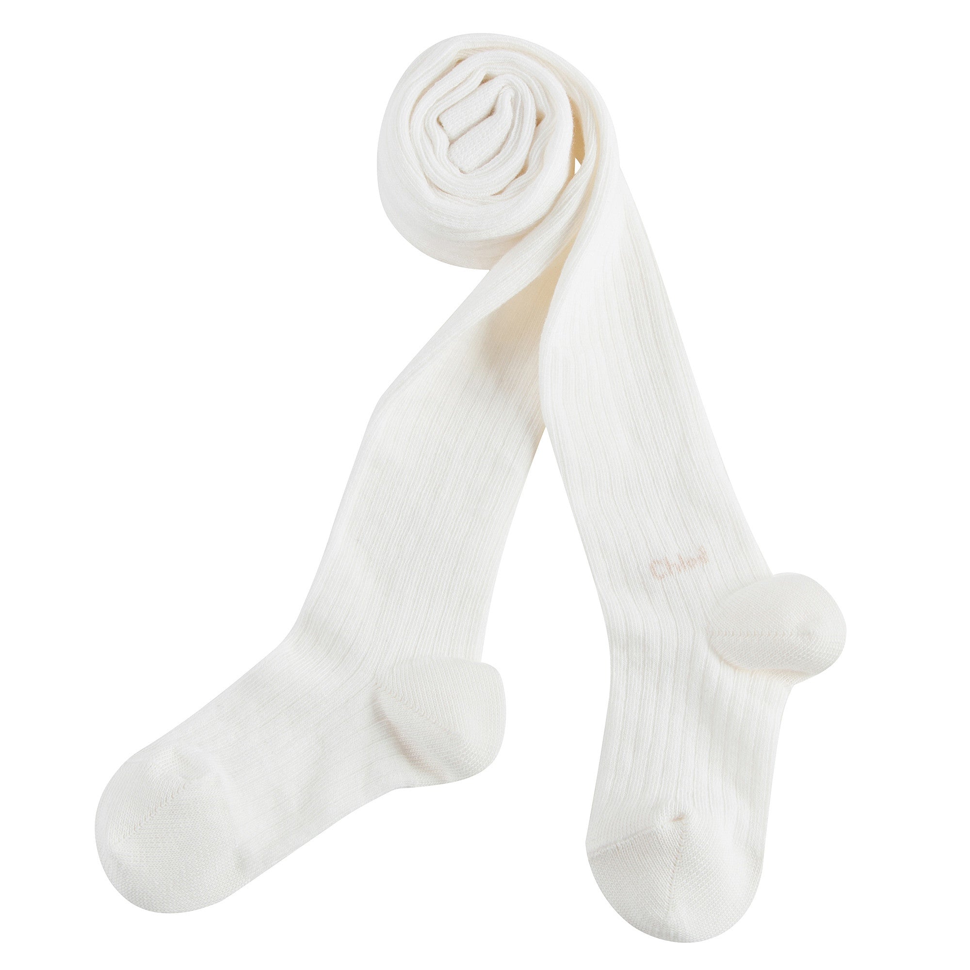Girls Ivory Ribbed Logo Tights