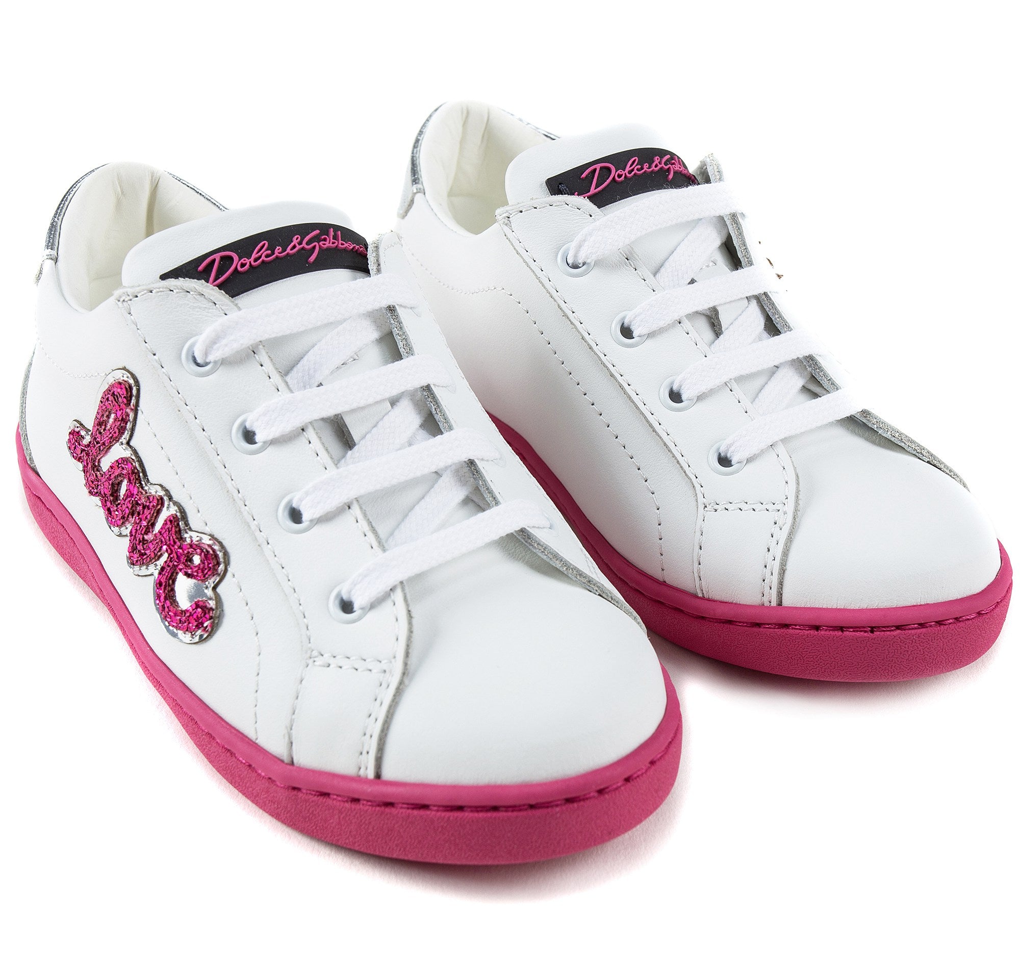 Girls White Leather Whit Pink Logo Shoes