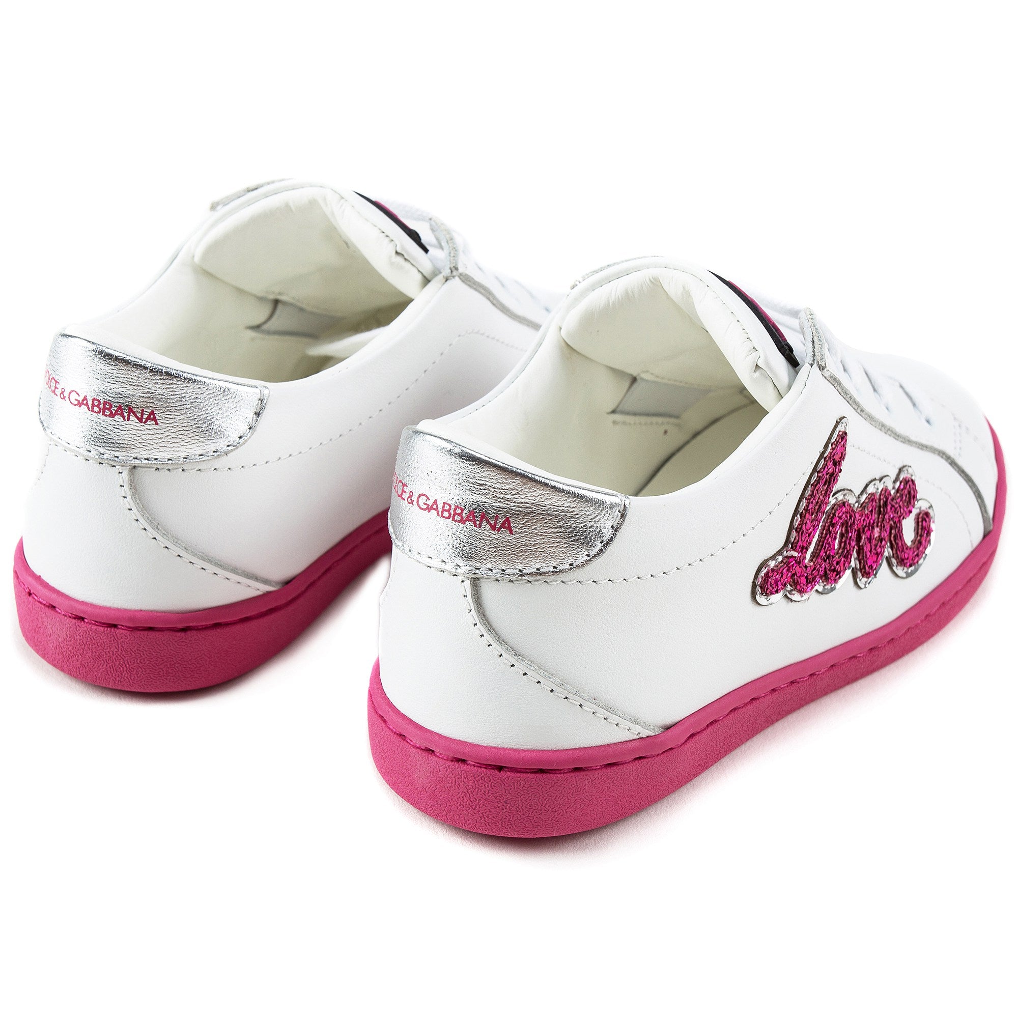 Girls White Leather Whit Pink Logo Shoes