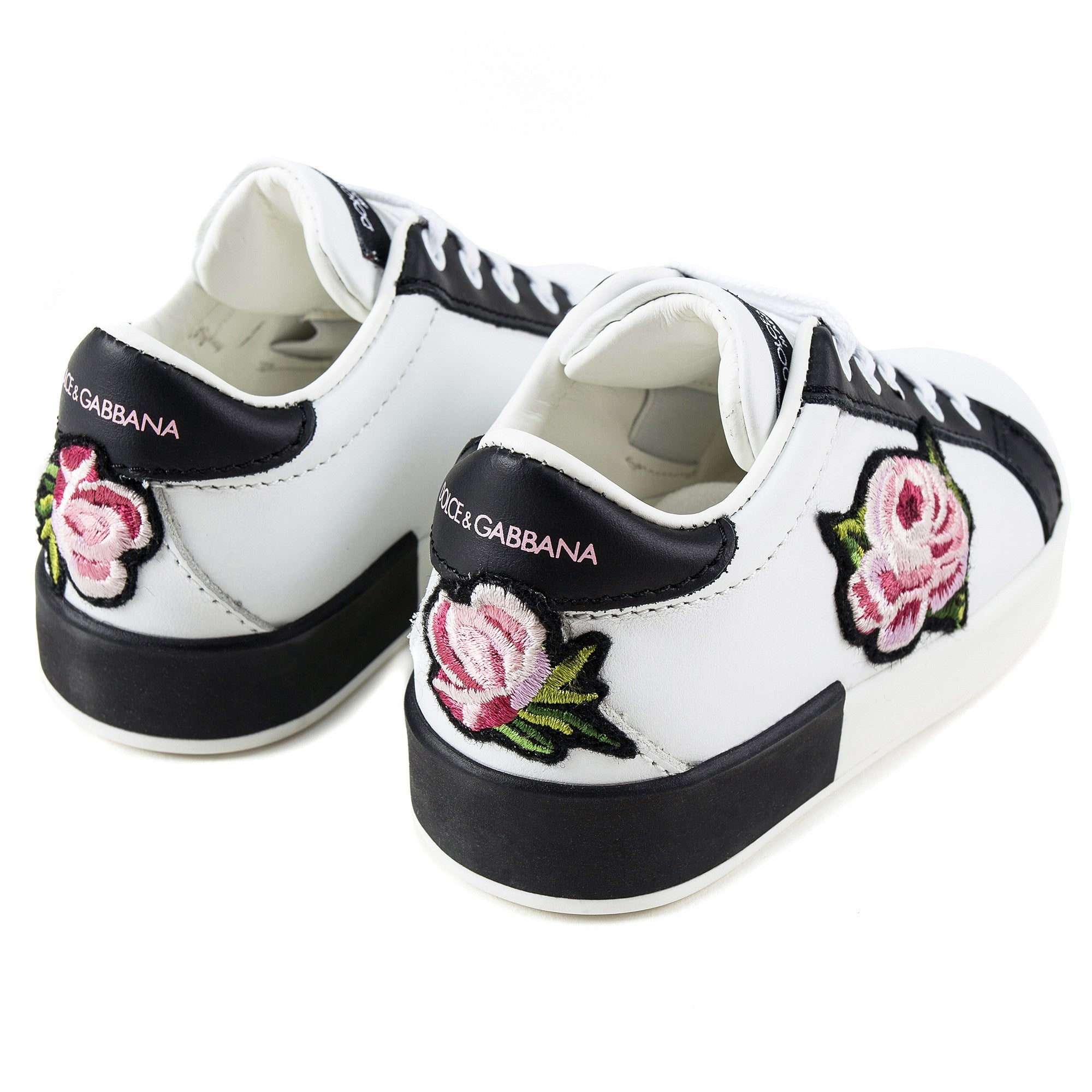 Girls White Leather Rose Shoes