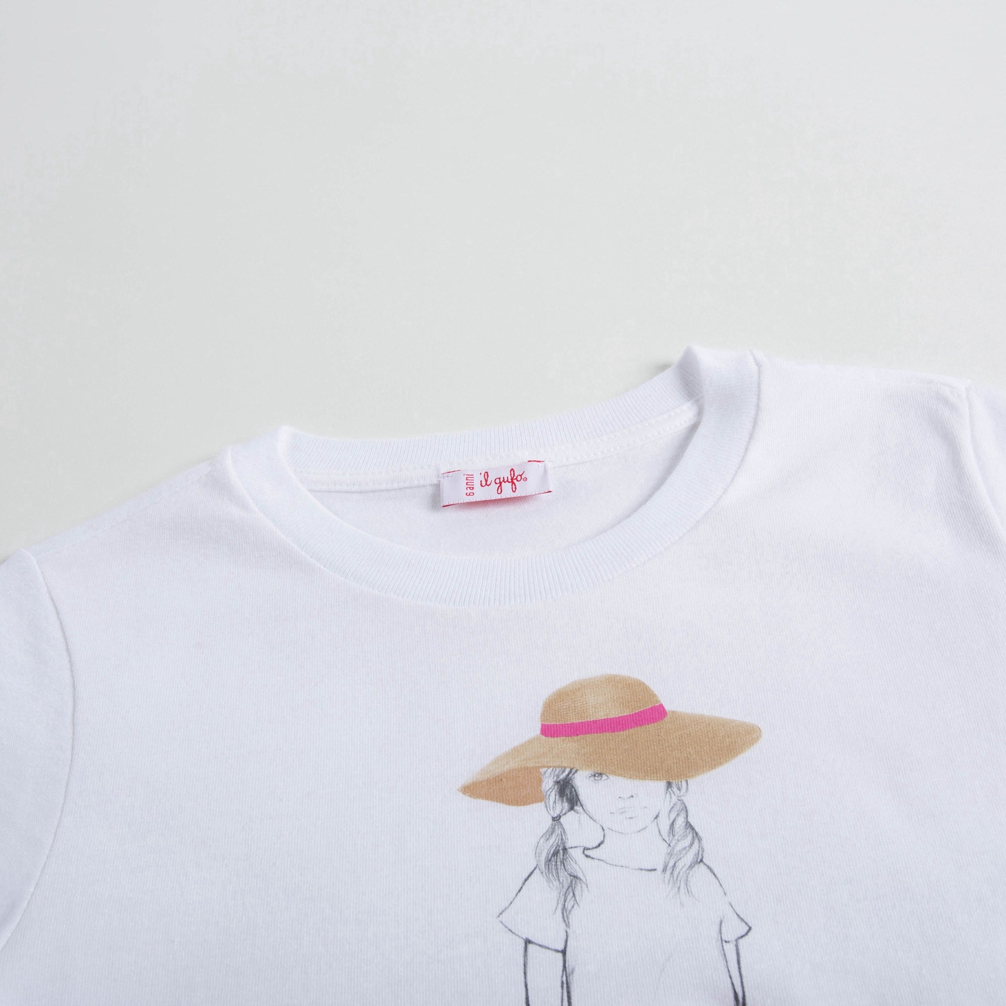 Girls White & Azalea Pink Printed Cotton T-shirt