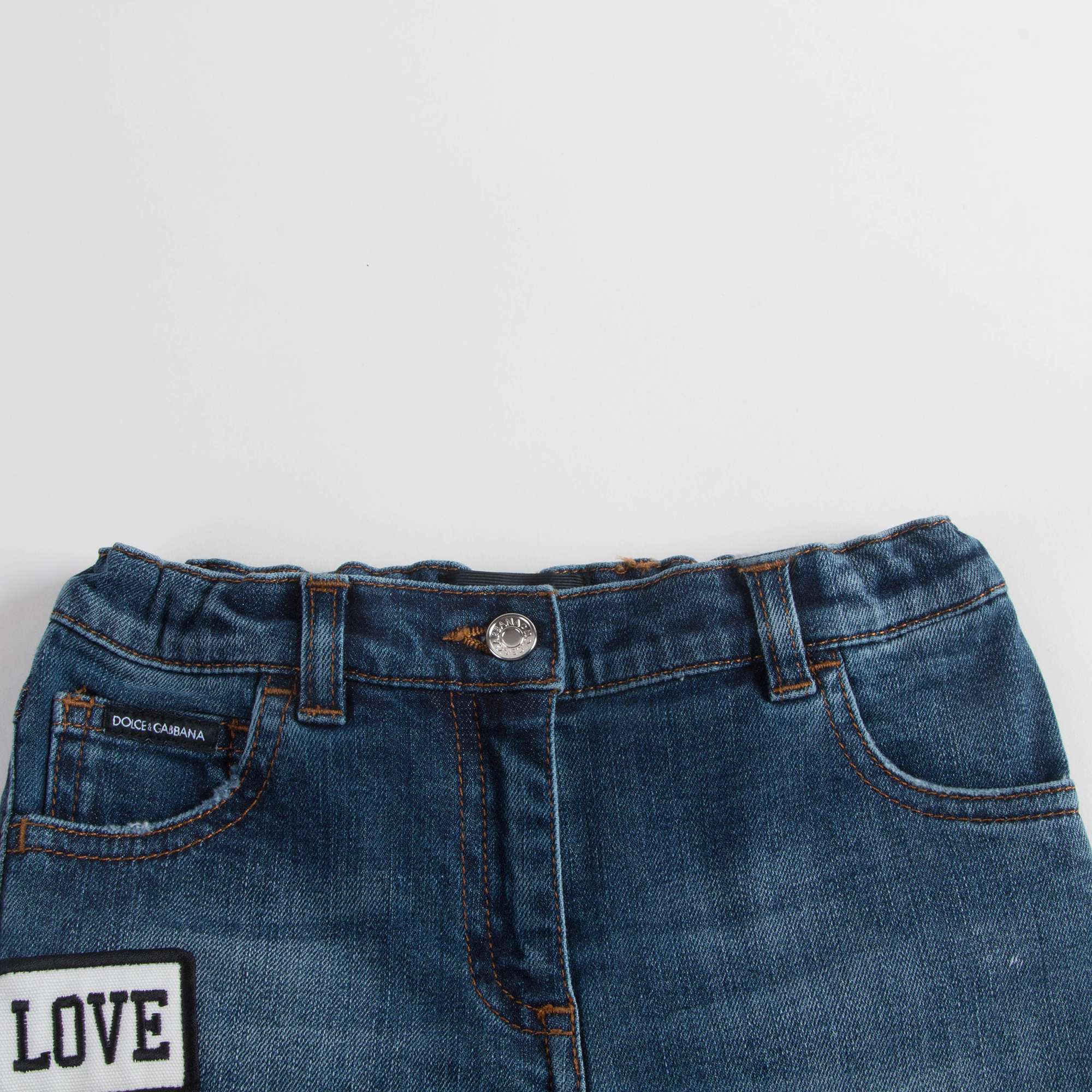 Baby Girls Dark Blue Rose Embroidered Denim Trousers