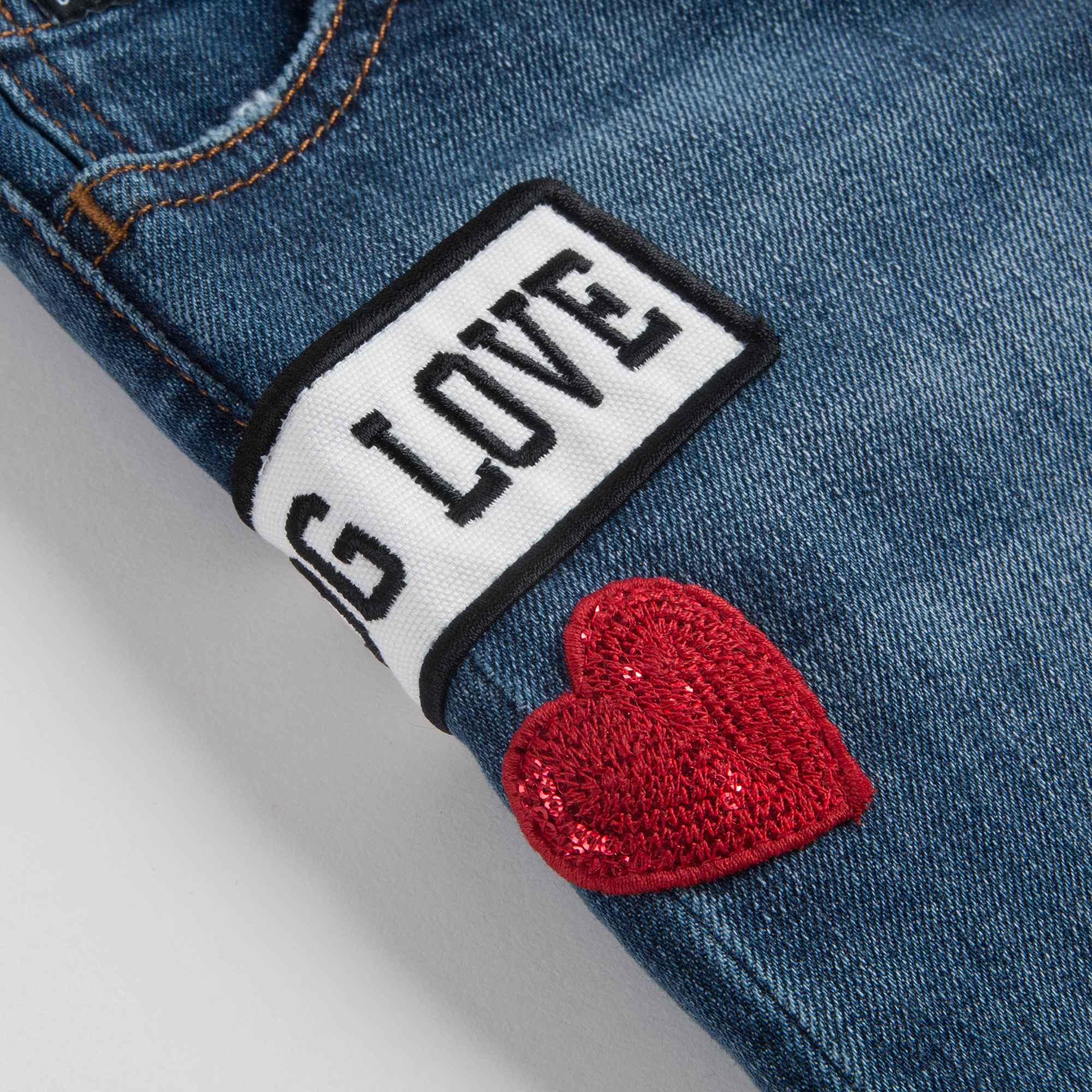 Baby Girls Dark Blue Rose Embroidered Denim Trousers