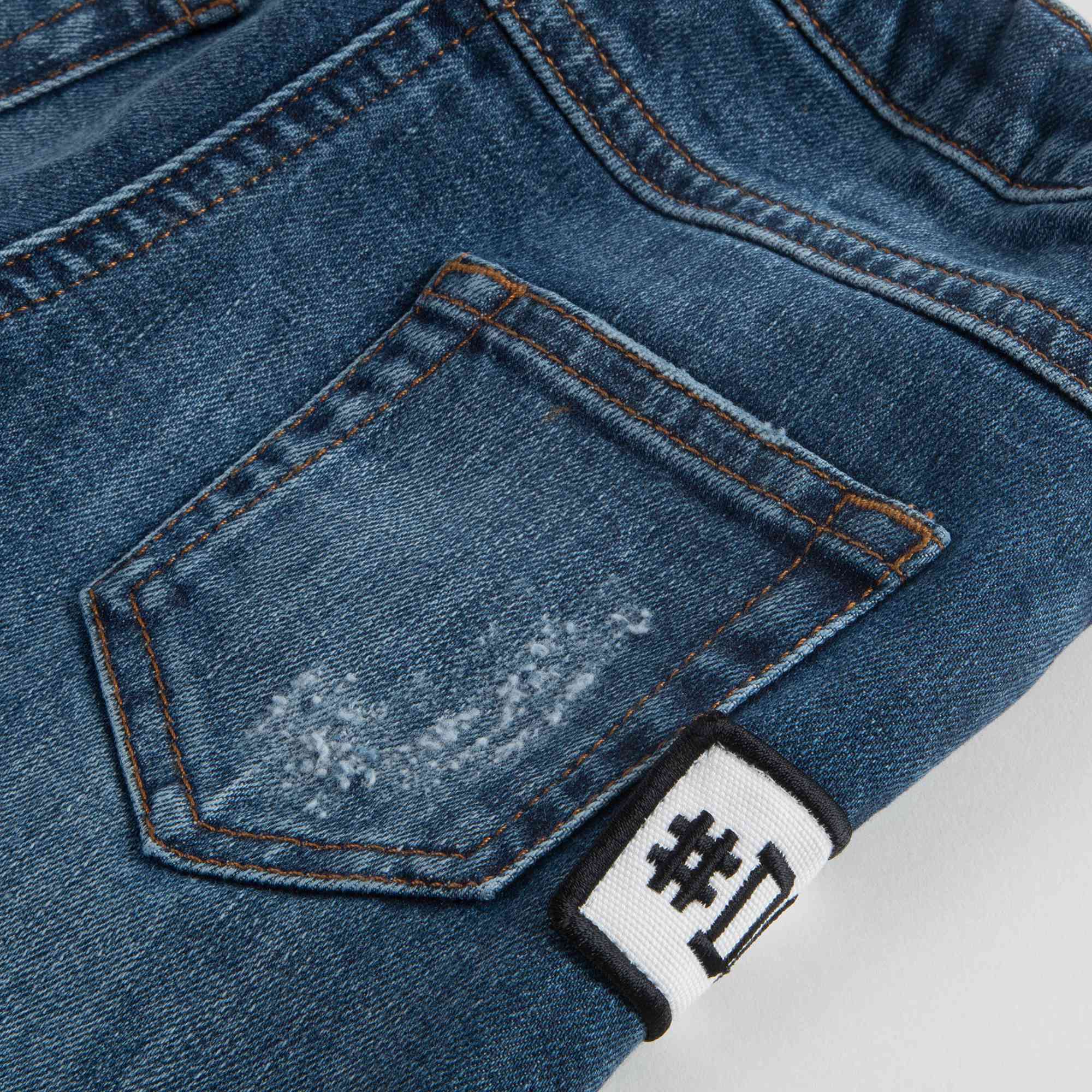 Baby Girls Dark Blue Rose Embroidered Denim Trousers