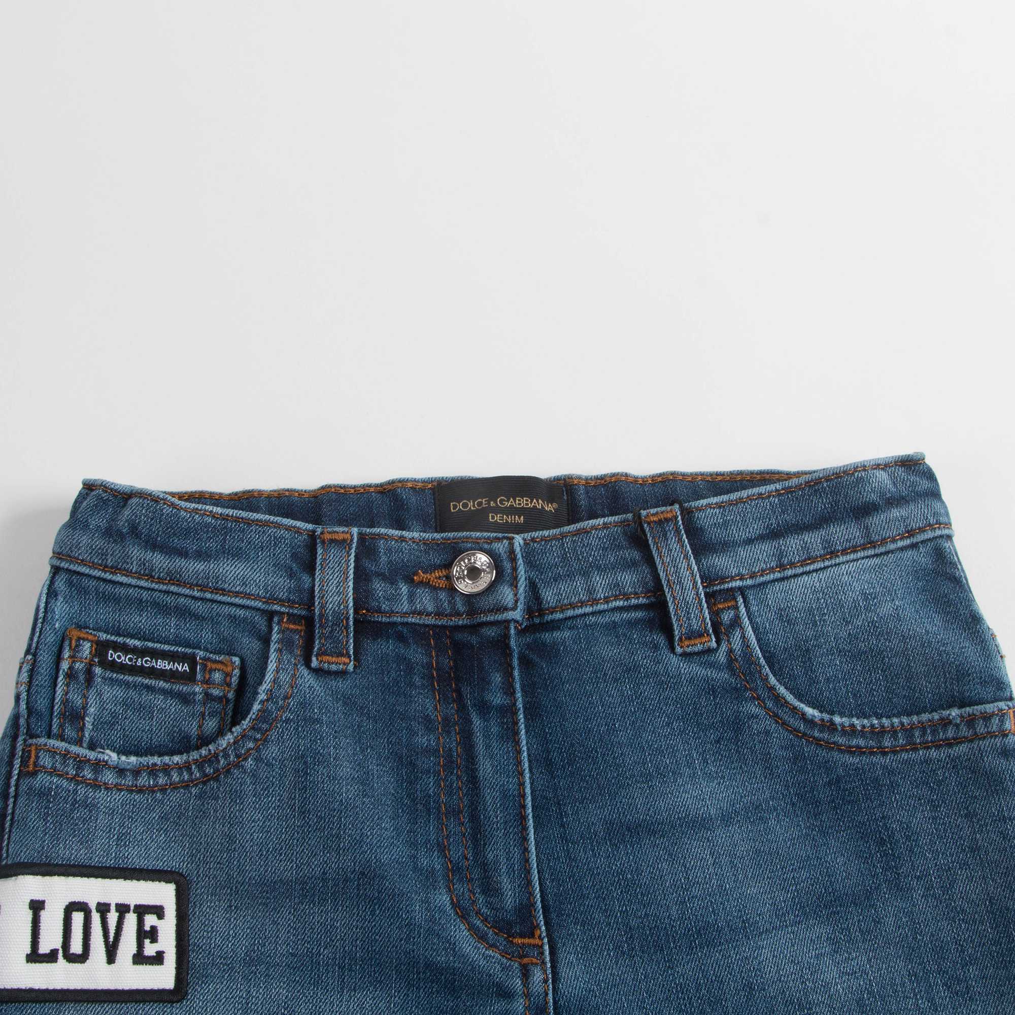 Girls Dark Blue Rose Embroidered Denim Trousers