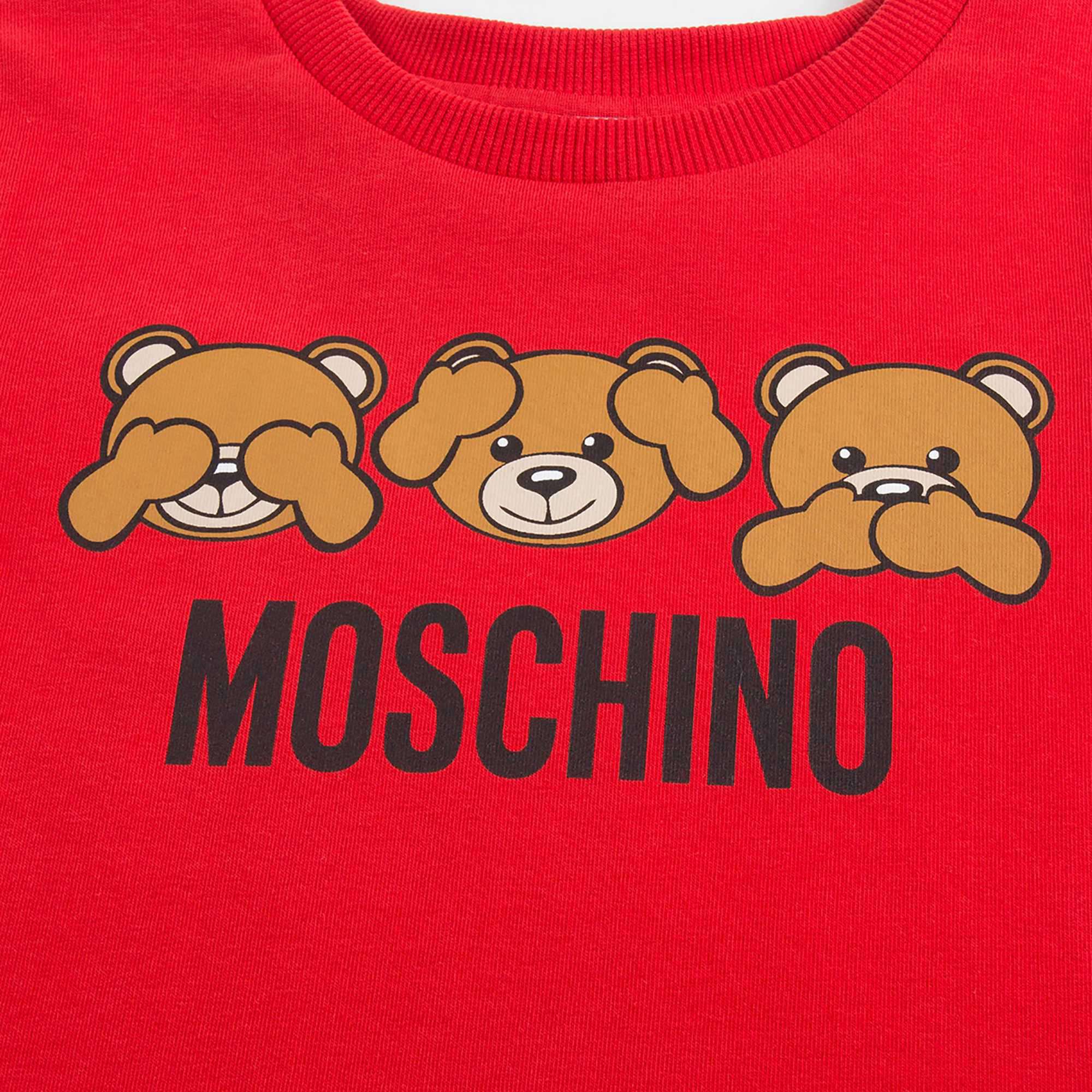 Girls Poppy Red Cotton Teddy Bear Dress