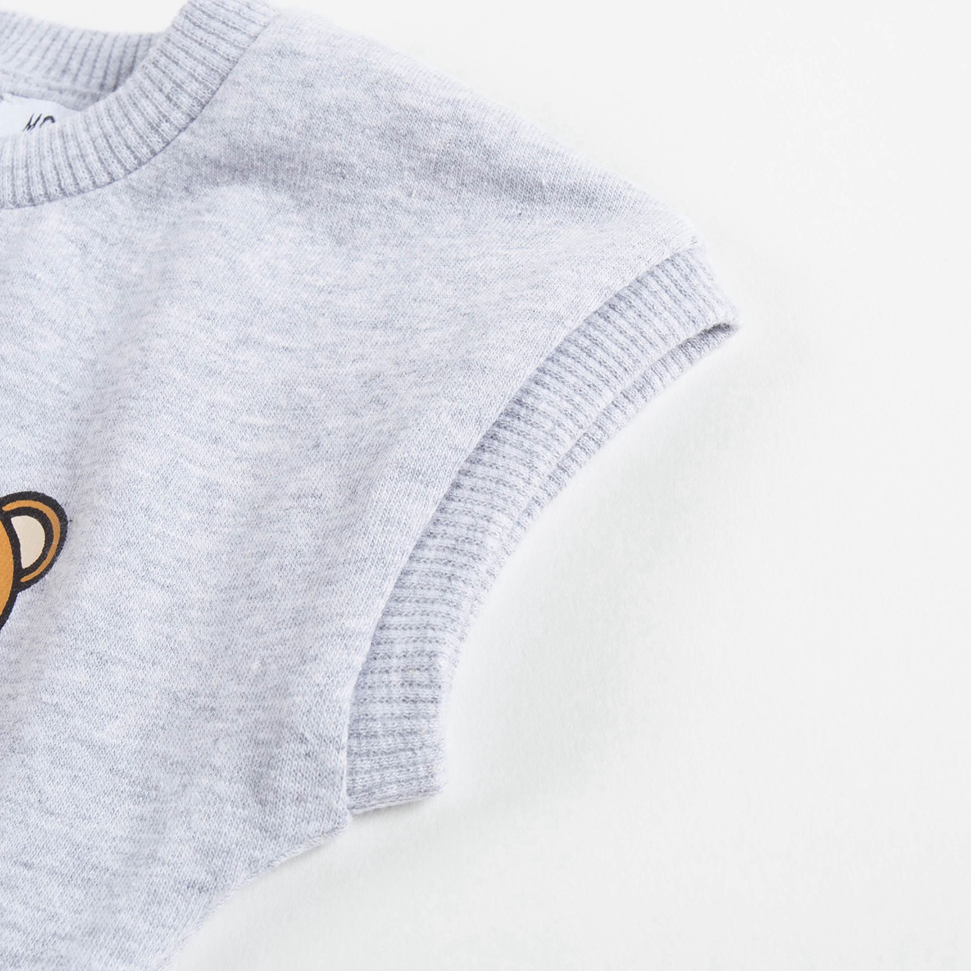 Girls Melange Grey Cotton Teddy Bear Dress