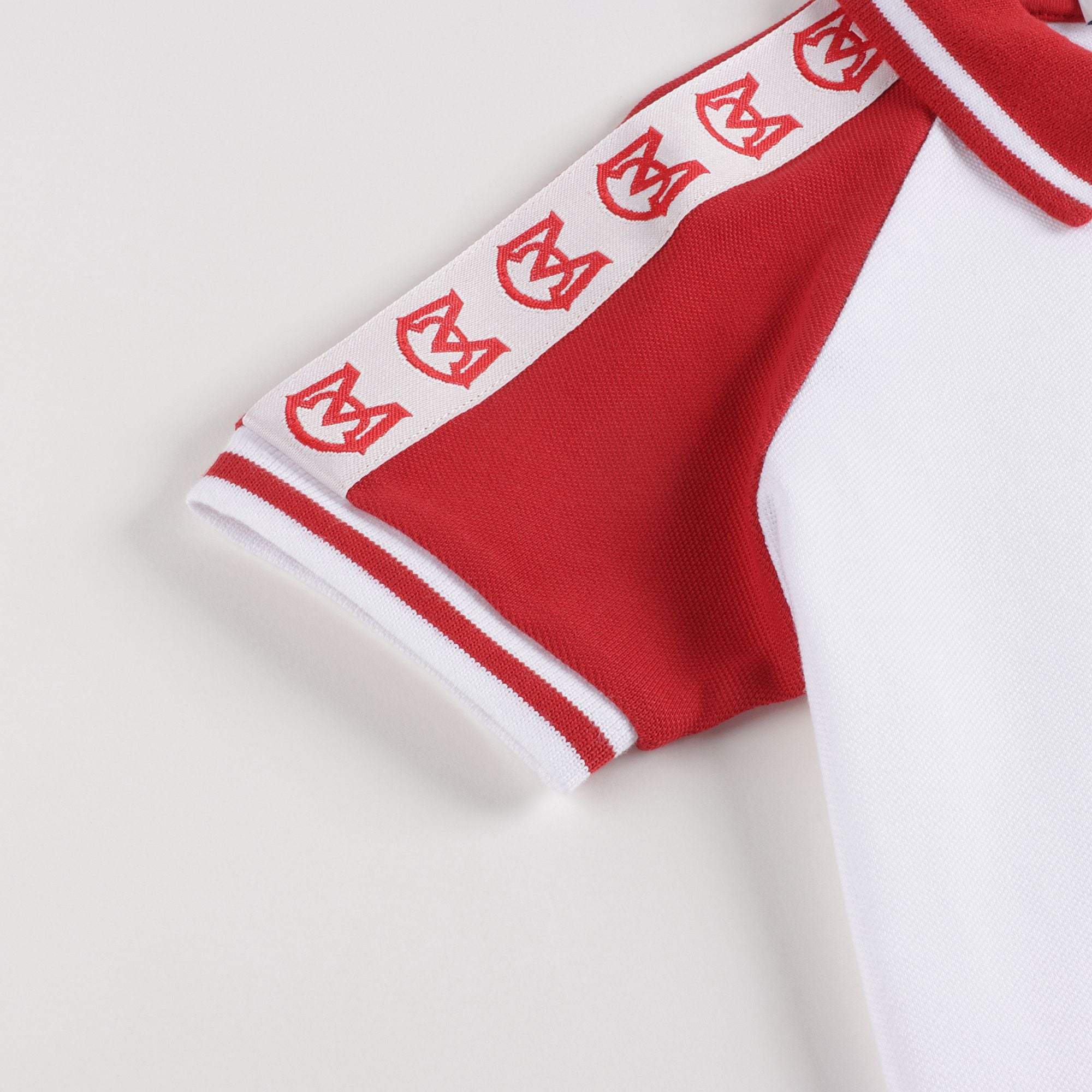 Boys White & Red Logo Cotton Polo Shirt