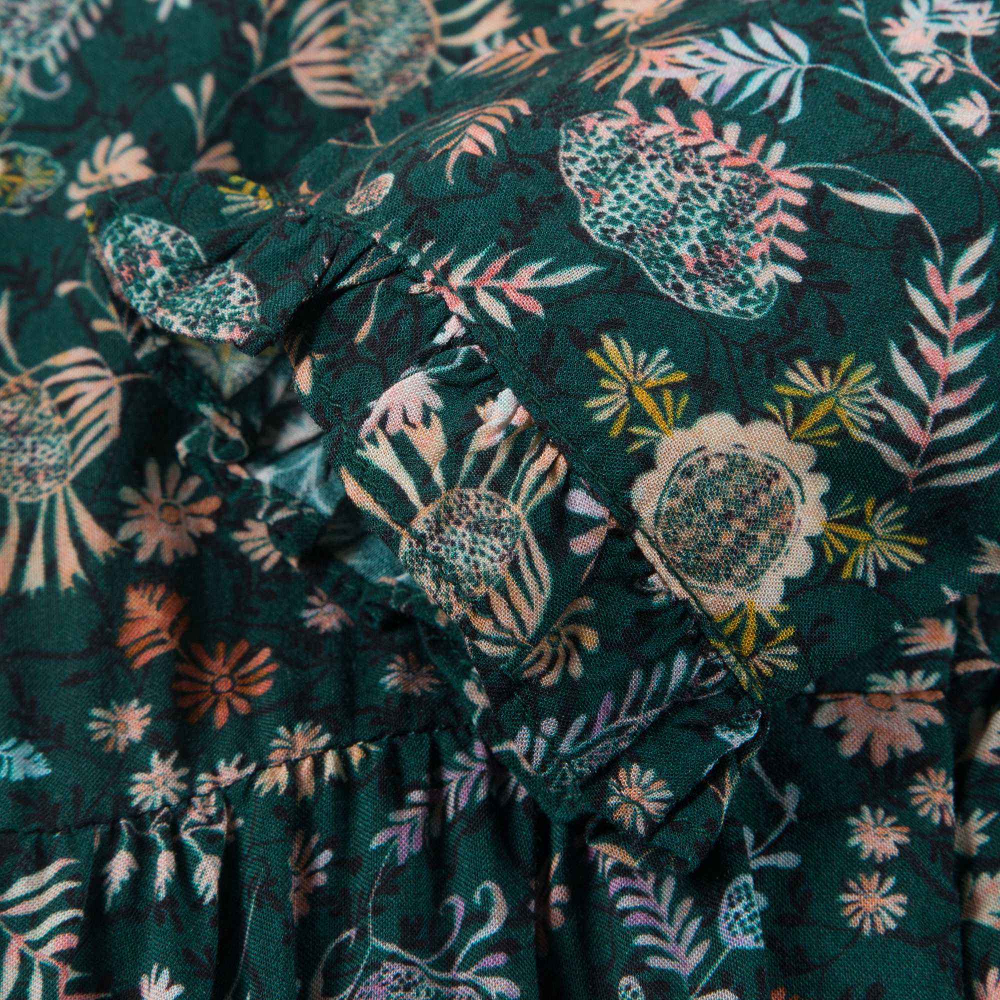 Baby Girls Dark Green Printed Romper