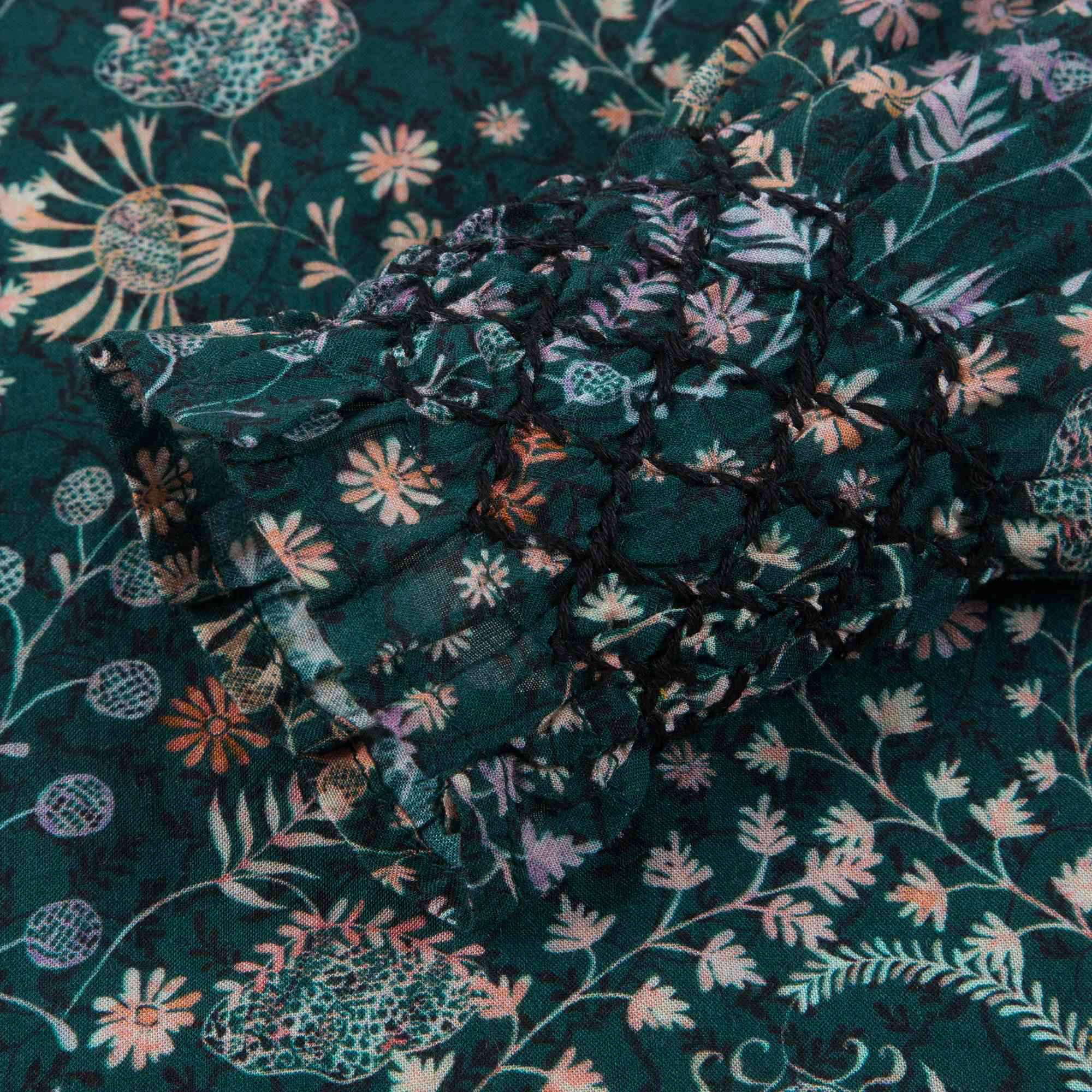 Girls Dark Green Printed Blouse