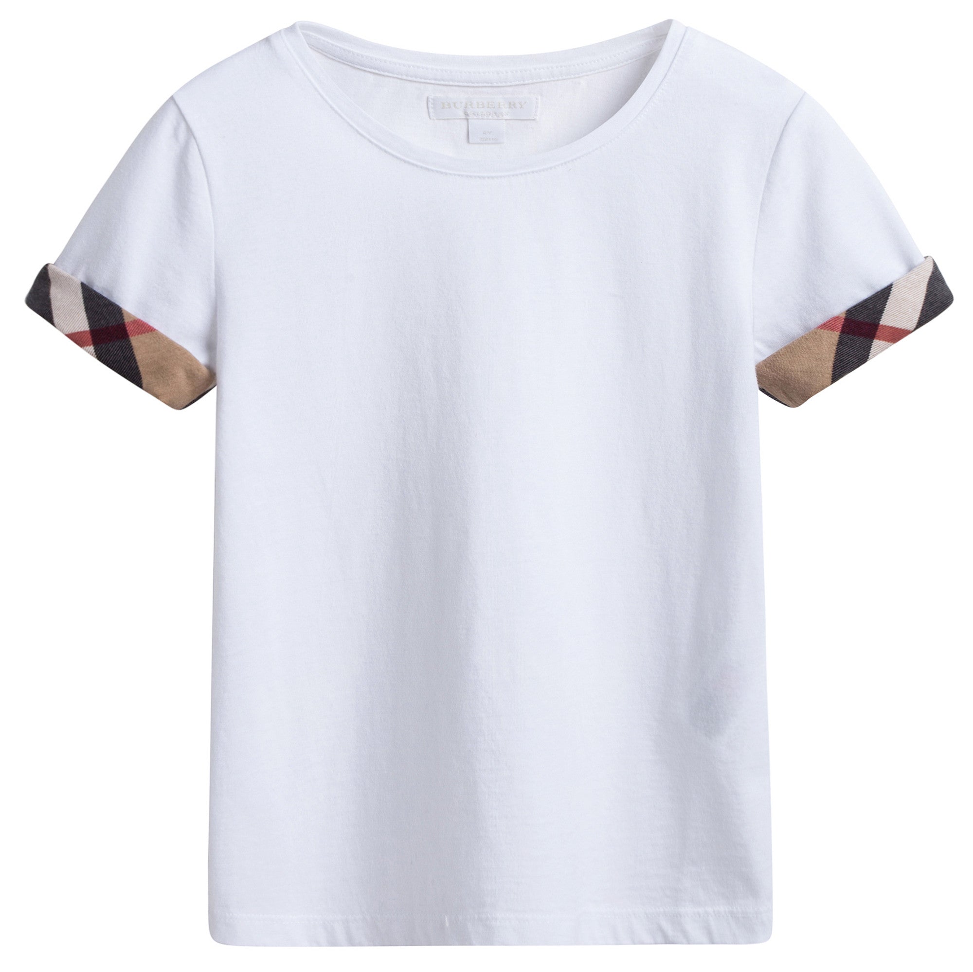 Girls White Cotton T-shirt With Check Trim