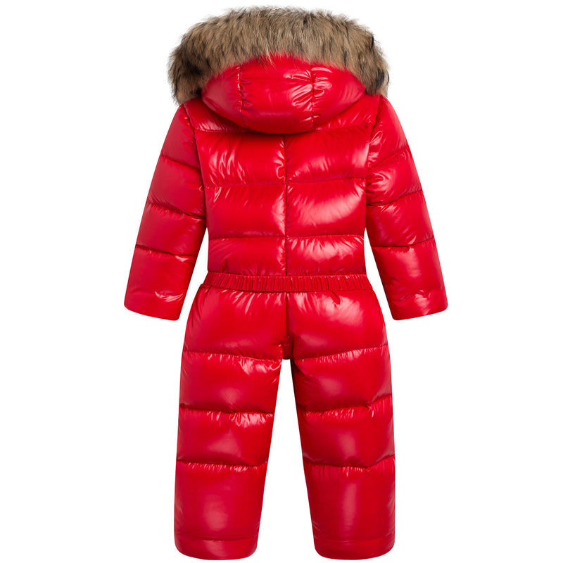 Baby Red Plush Trims Hooded Padded Down 'Crystal'Snowsuit - CÉMAROSE | Children's Fashion Store - 2