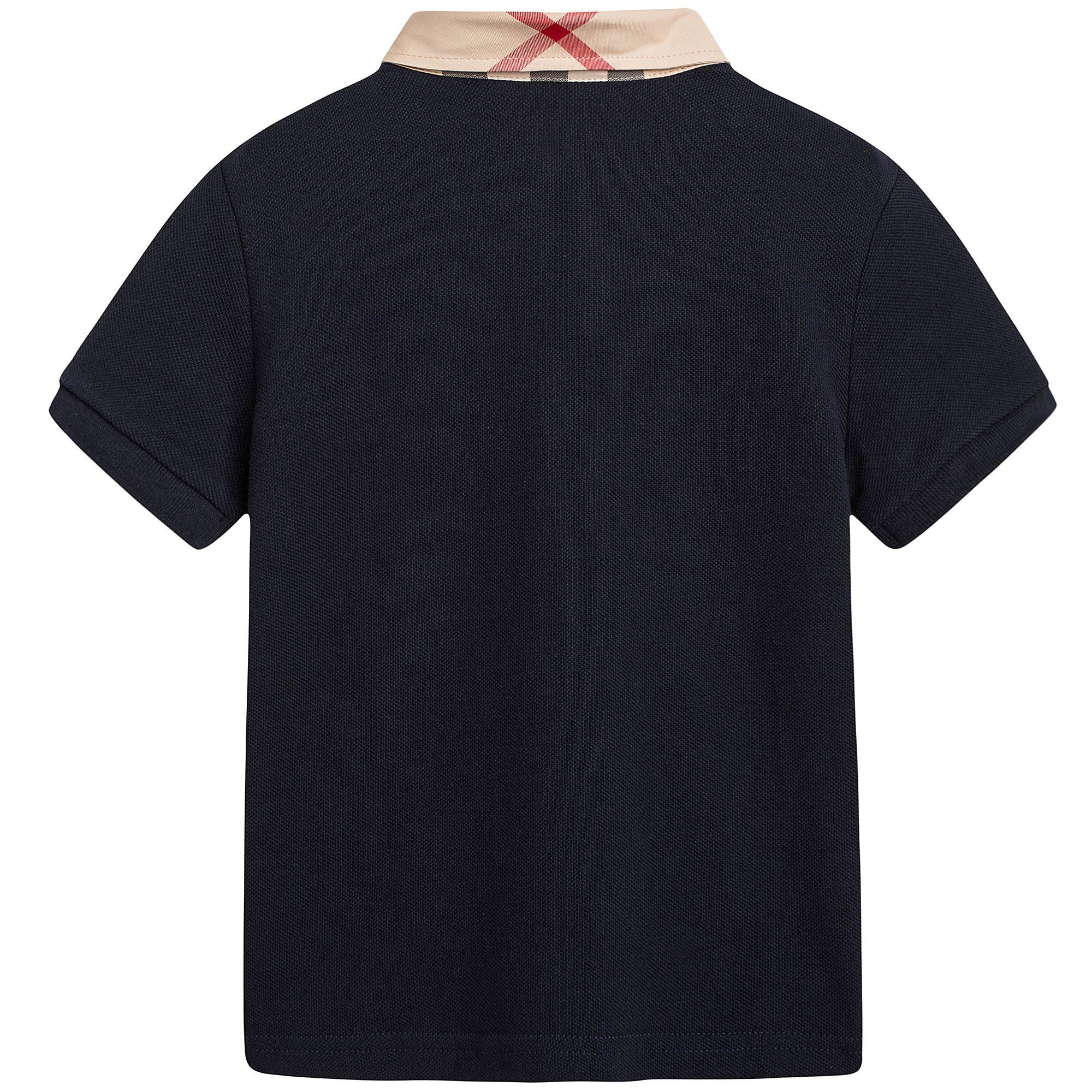 Boys Navy Blue Polo Shirt With Classic Check Collar