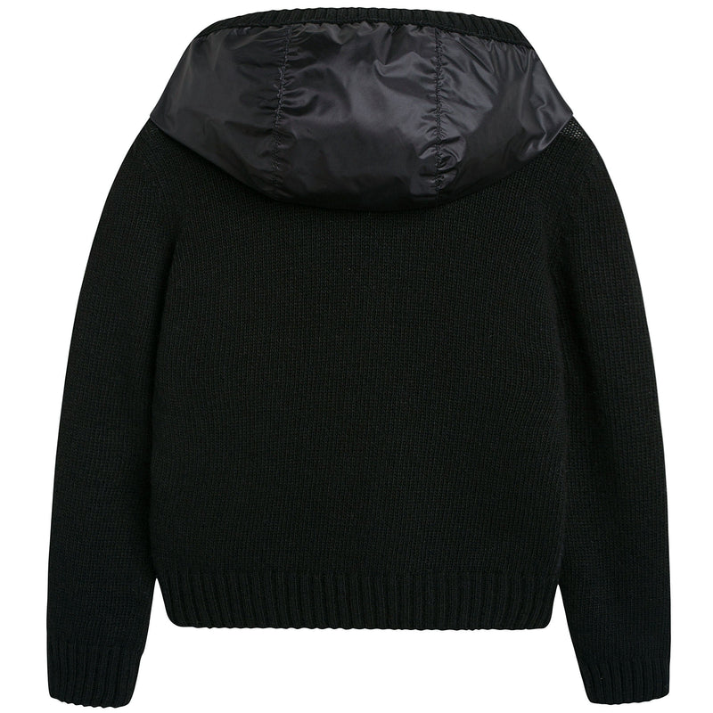 Girls Black Knitted Hooded Cardigan - CÉMAROSE | Children's Fashion Store - 2