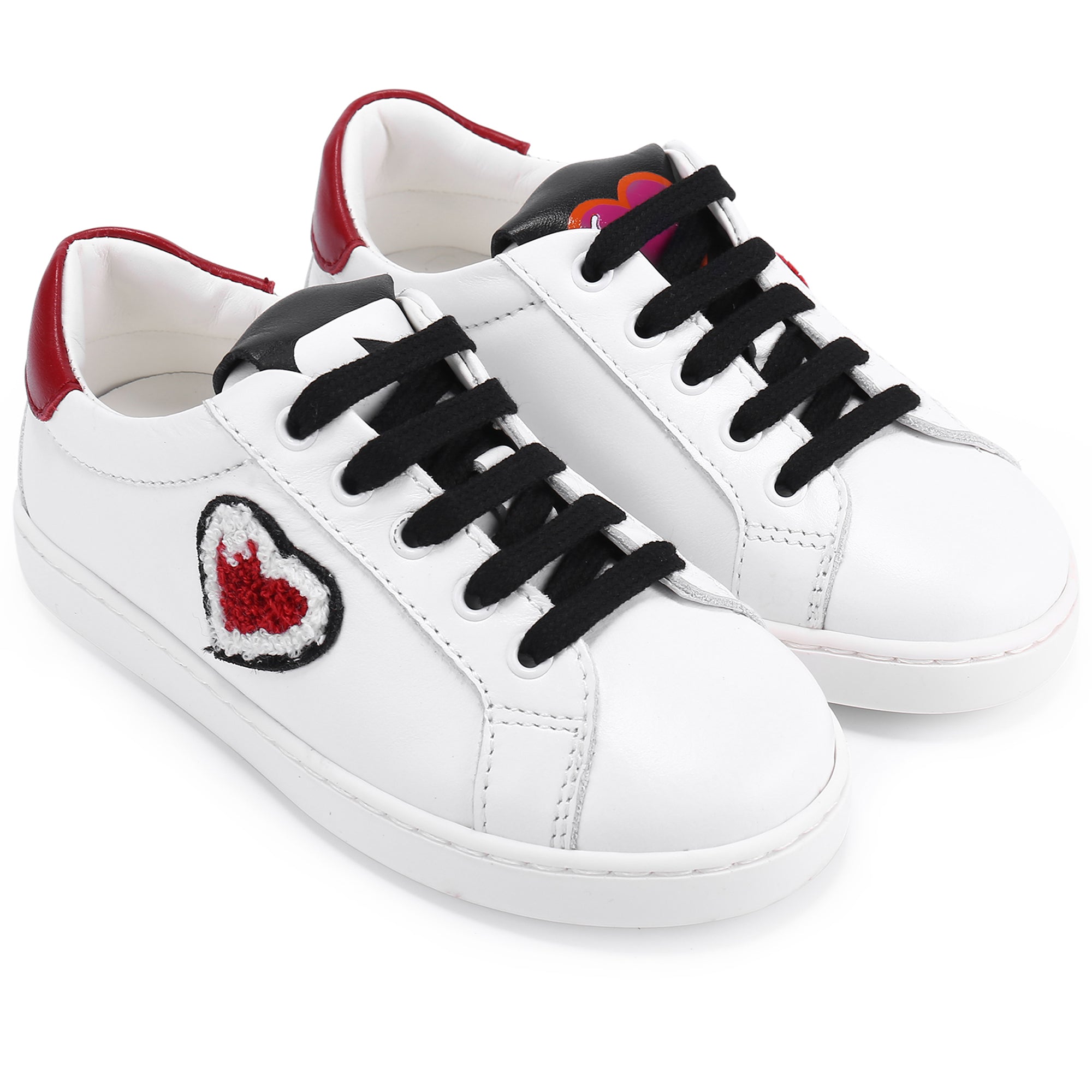 Girls White Trainers With Red Hearts