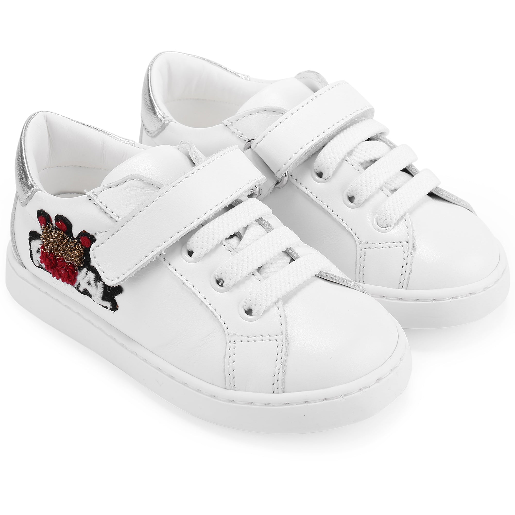 Baby White Velcro Leather Trainers