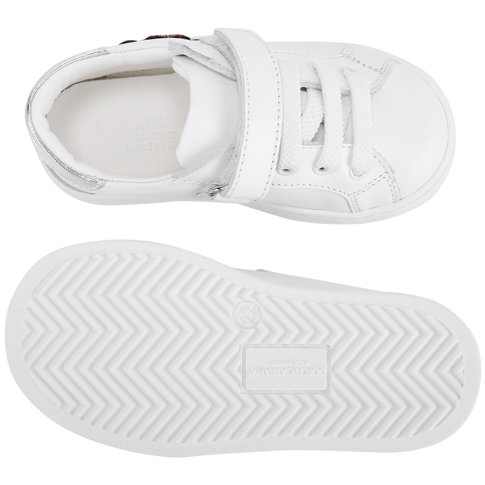 Baby White Velcro Leather Trainers