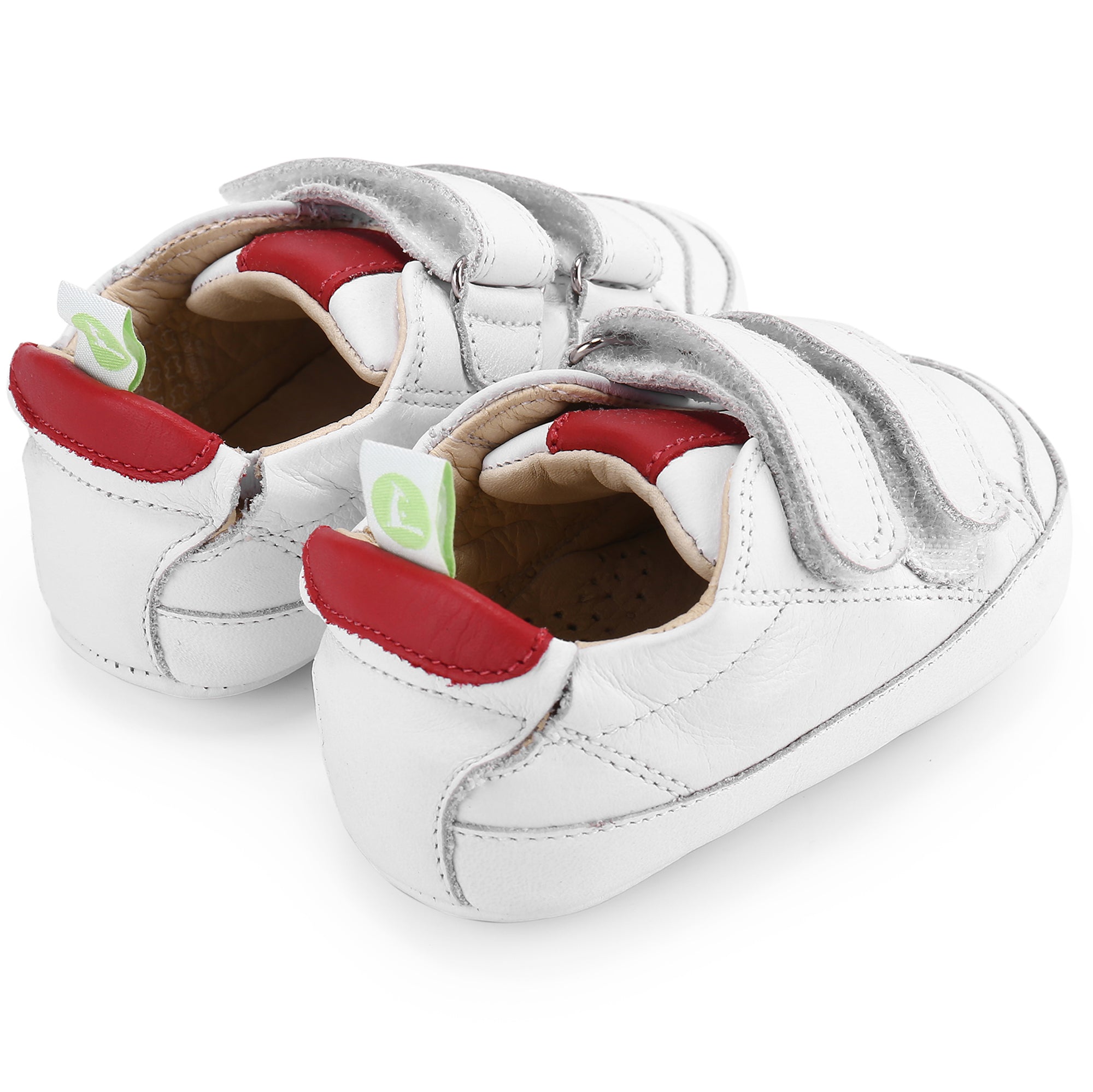 Baby White & Red Leather Trainers