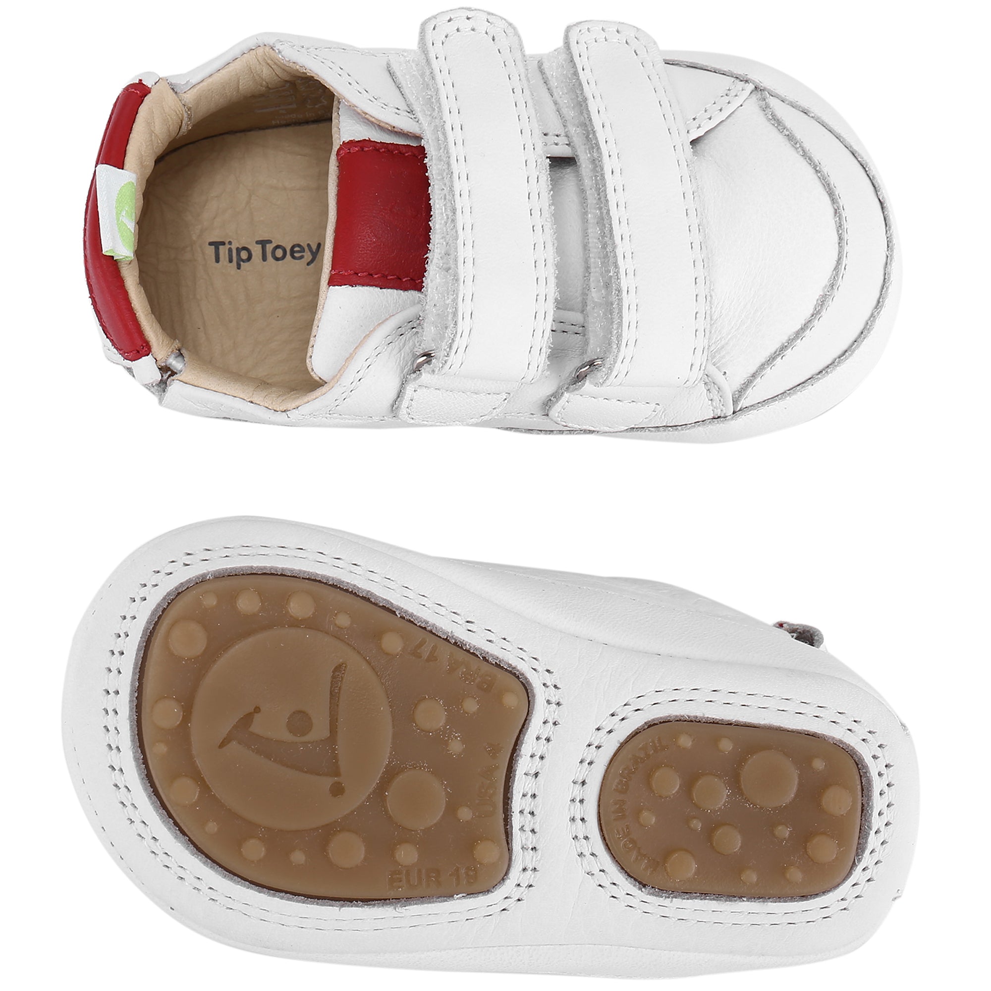 Baby White & Red Leather Trainers