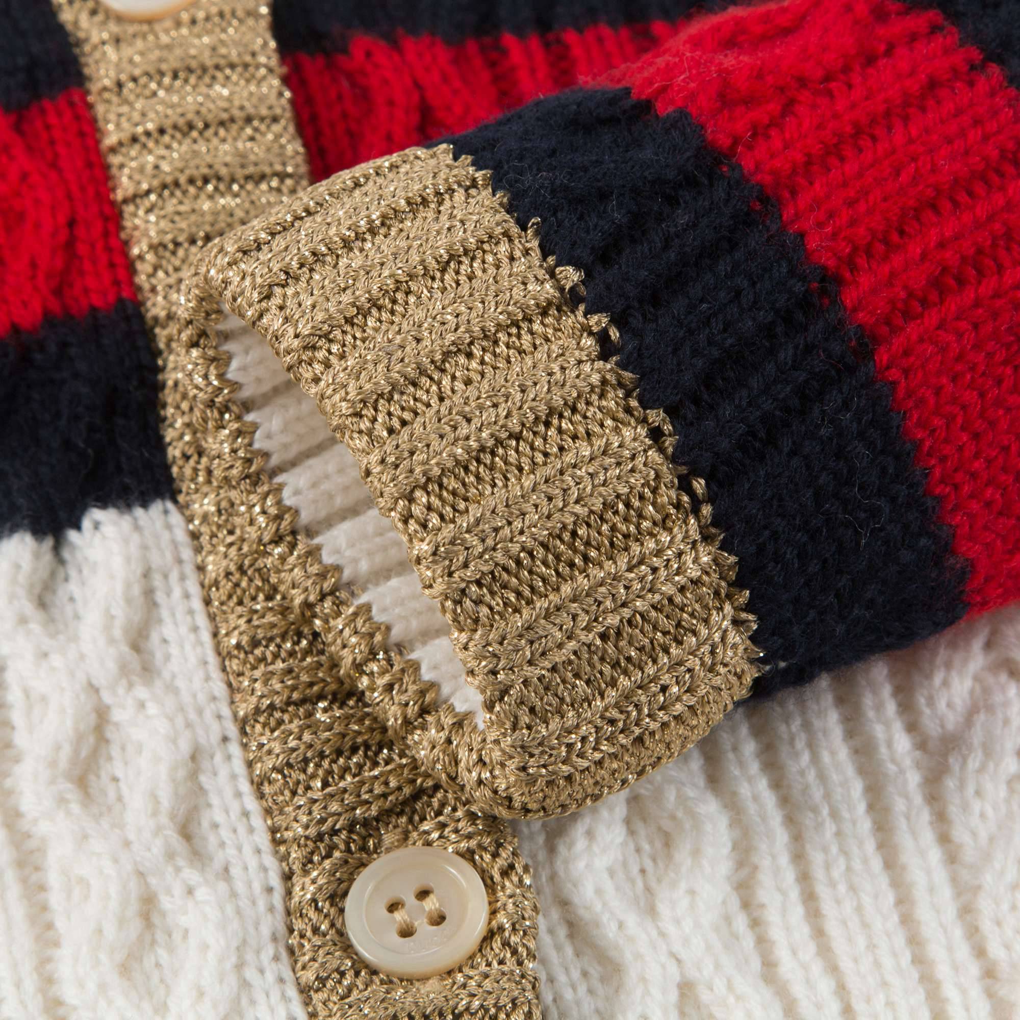 Baby Girls White Striped  Wool  Cardigan
