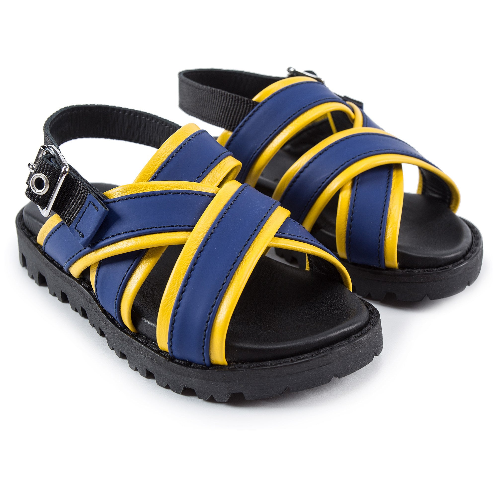 Boys Blue & Yellow Leather Sandals