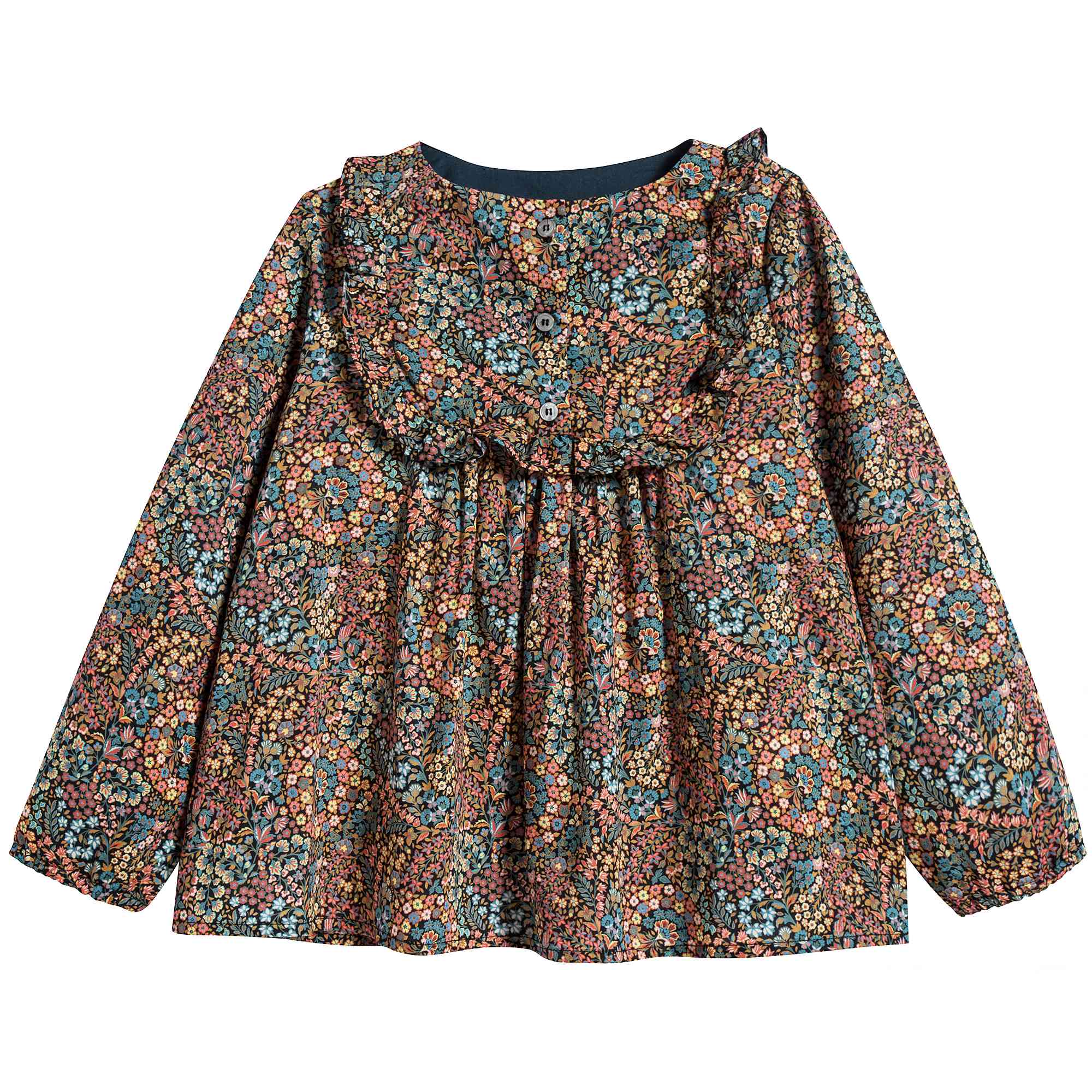 Girls Color Flower Printed Cotton Blouse