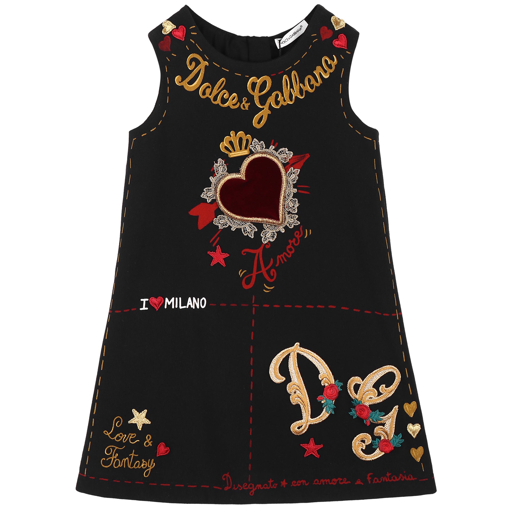 Girls Black Heart Printed Dress
