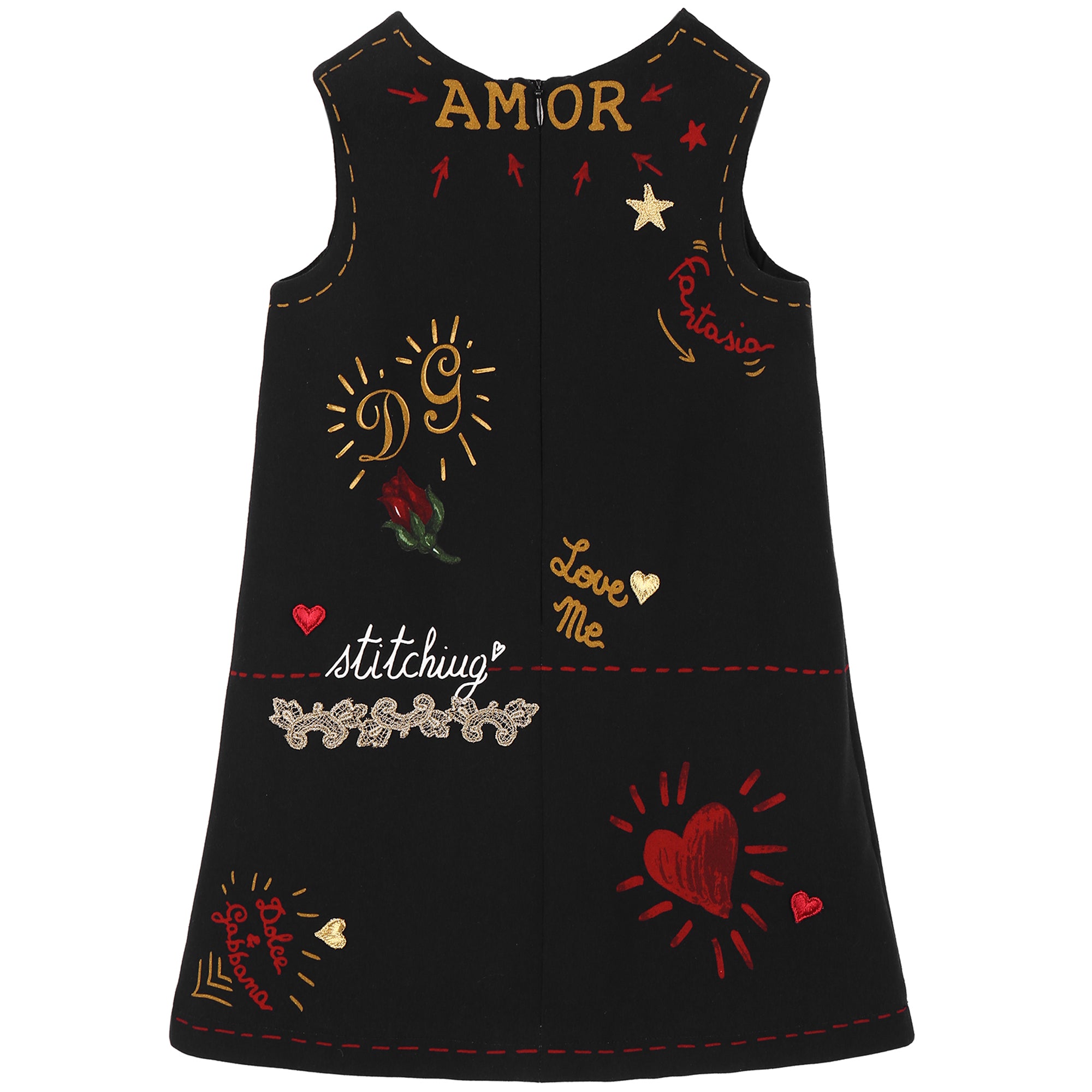 Girls Black Heart Printed Dress