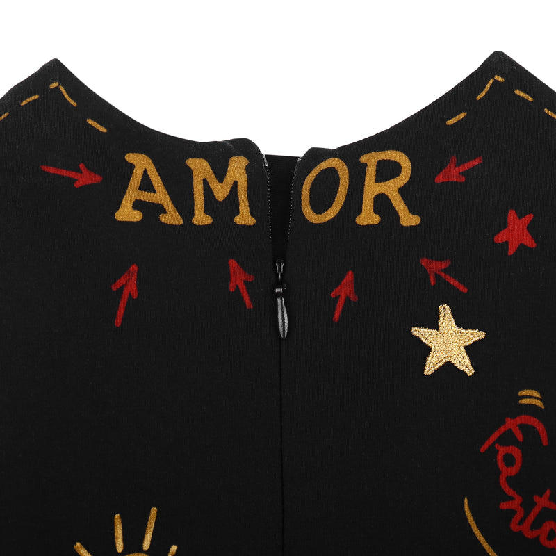 Girls Black Heart Printed Dress