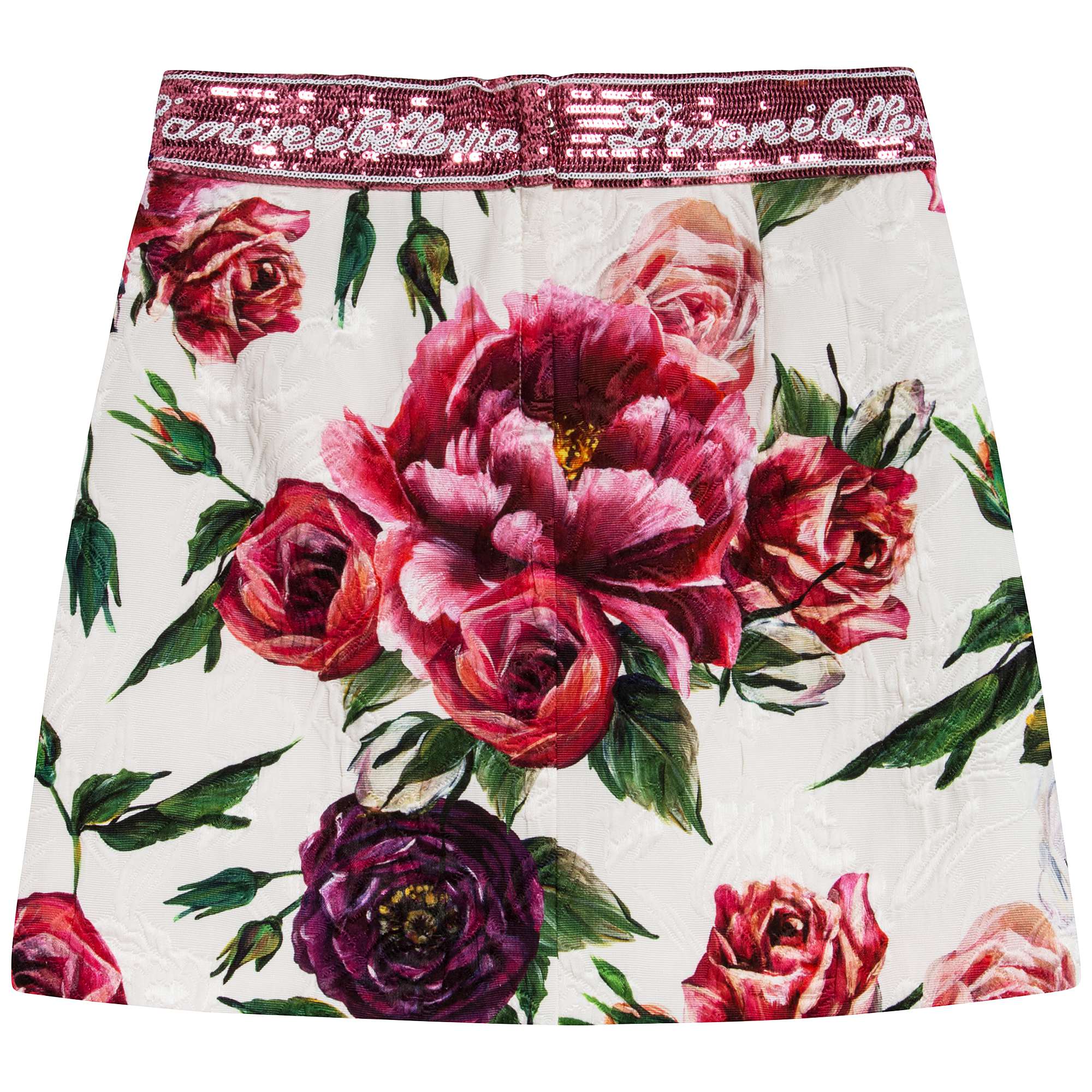 Girls White & Rose Flower Cotton Skirt