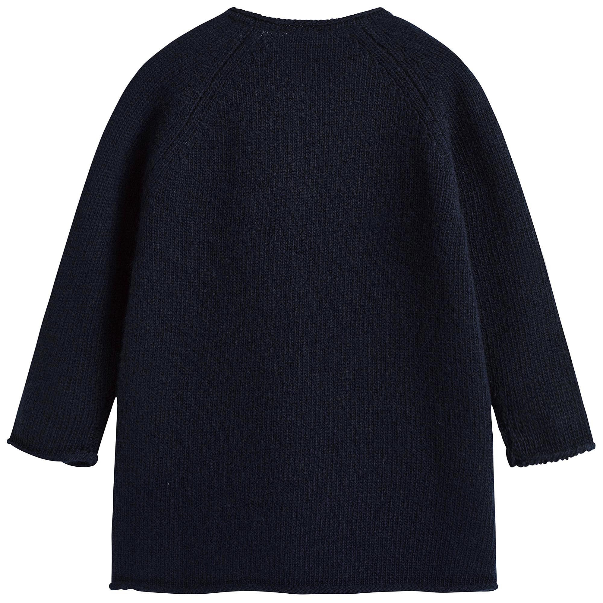 Girls Navy Blue Patch Flower Trims Wool Cardigan