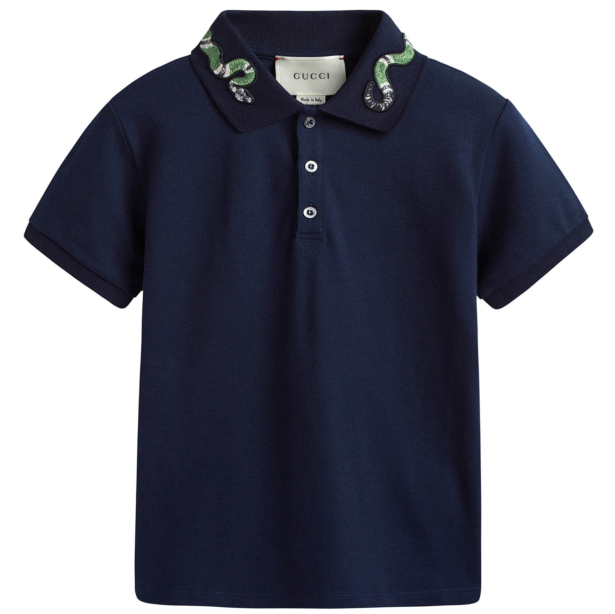Boys Navy Blue Embroidered Snake Cuffs Polo Shirt
