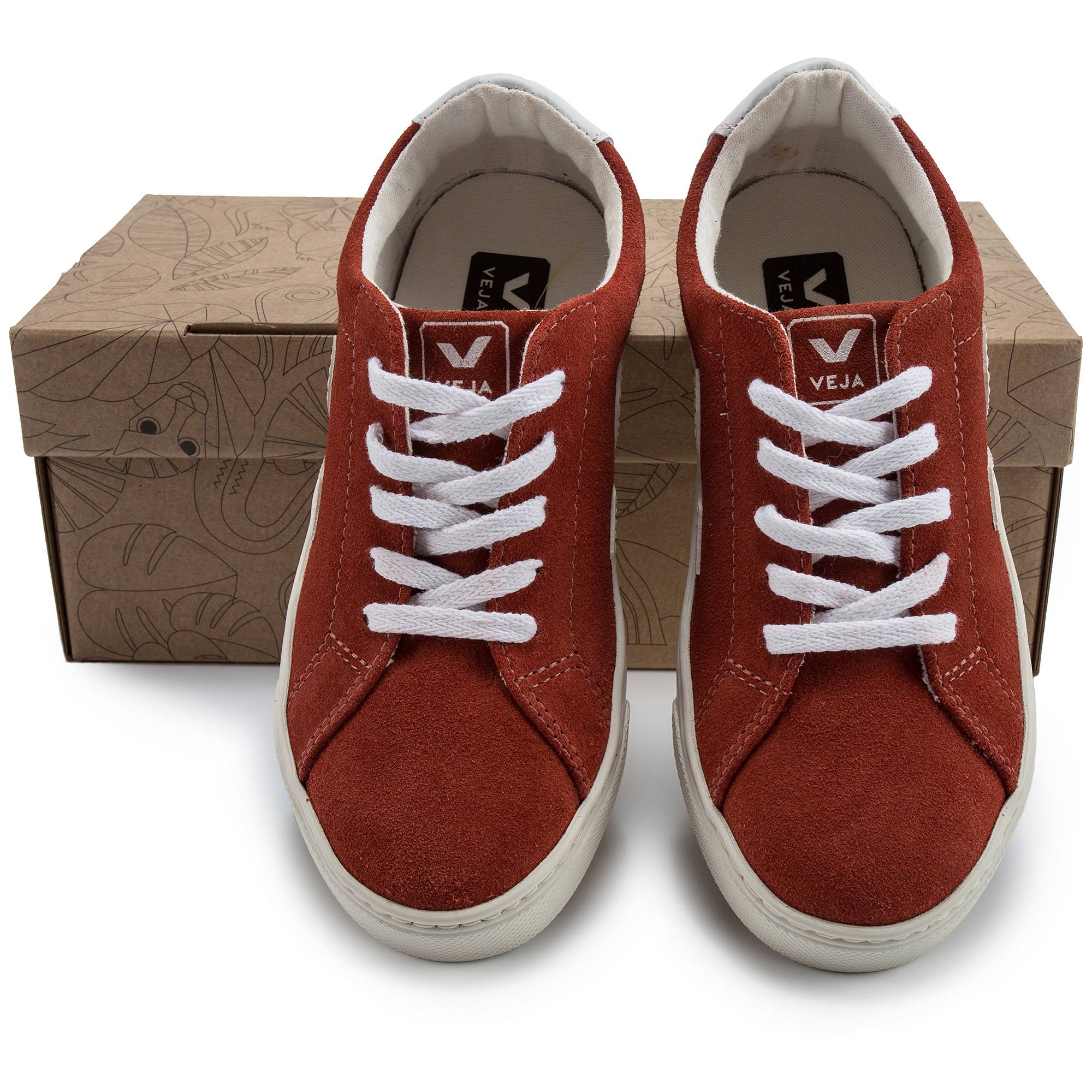 Girls & Boys Red Leather With White "V" Shoes