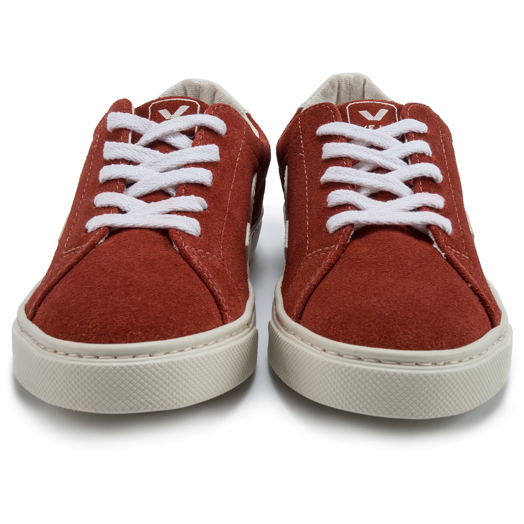 Girls & Boys Red Leather With White "V" Shoes