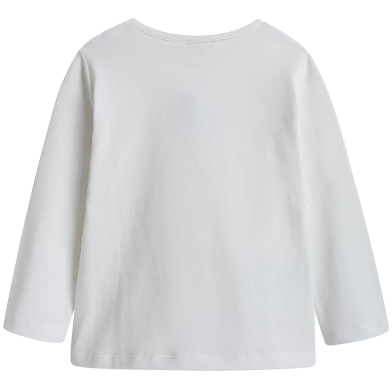 Baby Girls Milk White Cotton T-Shirt With Orchid Pink Pom-pom