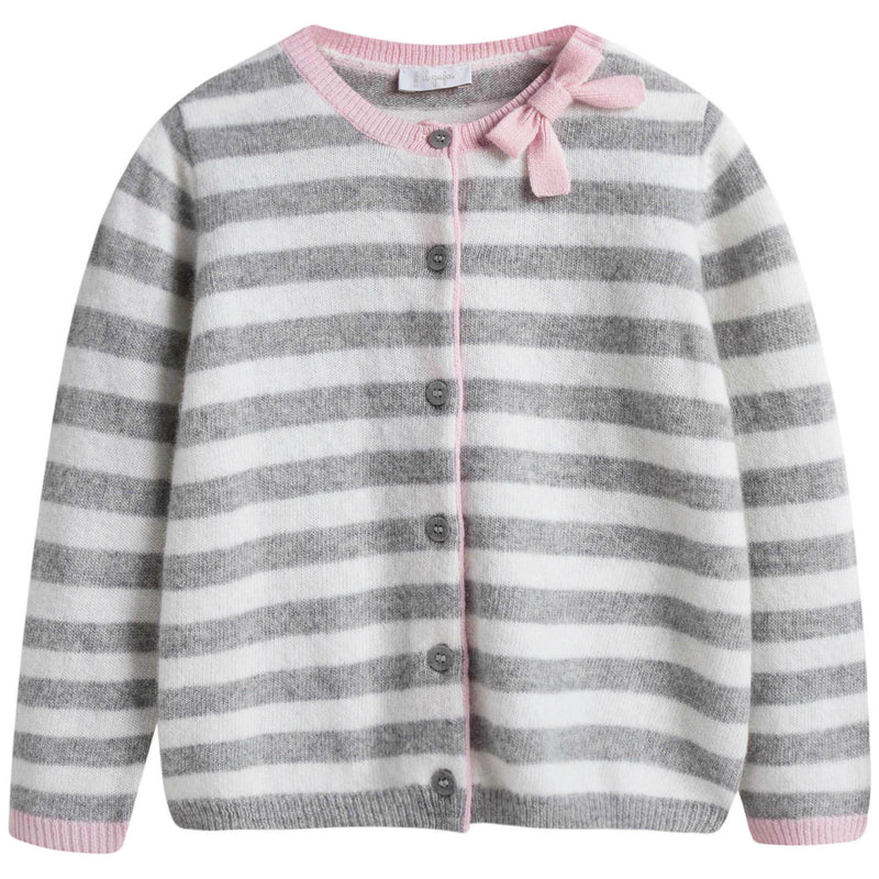 Baby Girls Grey & Milk White Stripe Cardigan