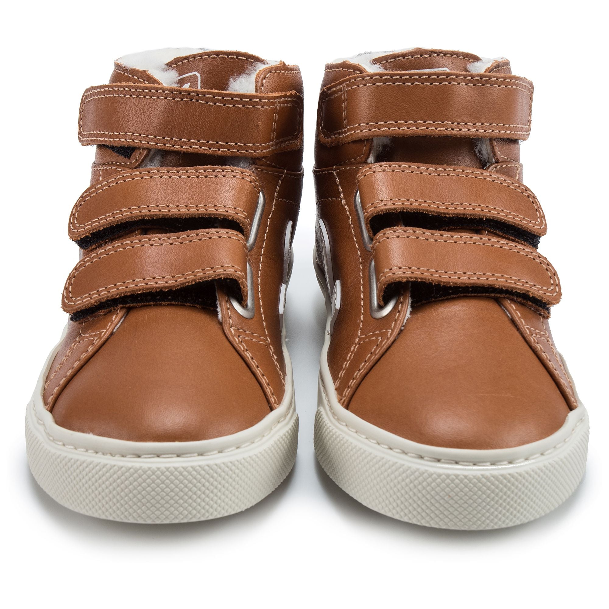 Boys & Girls Brown Leather Velcro High Top Shoes