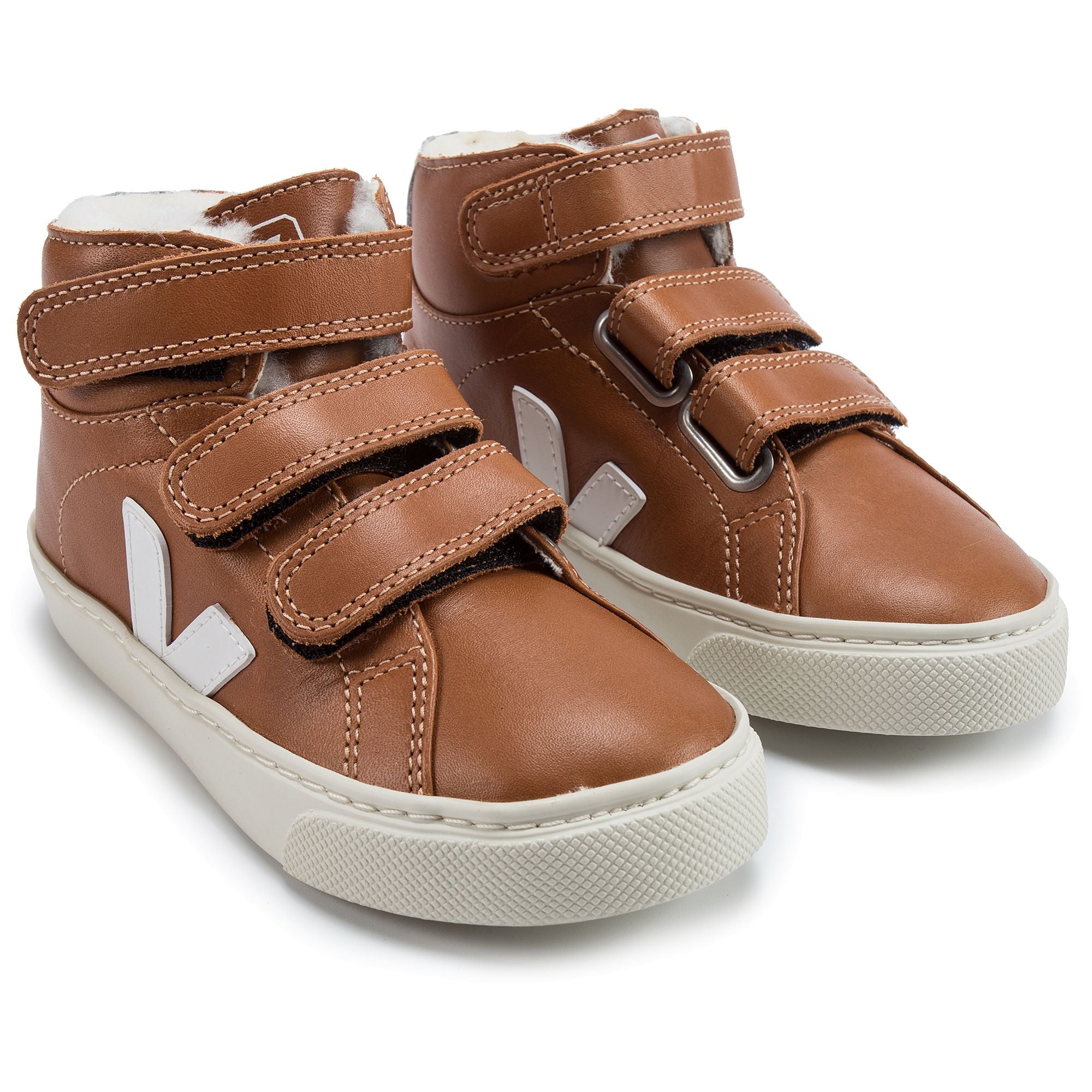 Boys & Girls Brown Leather Velcro High Top Shoes