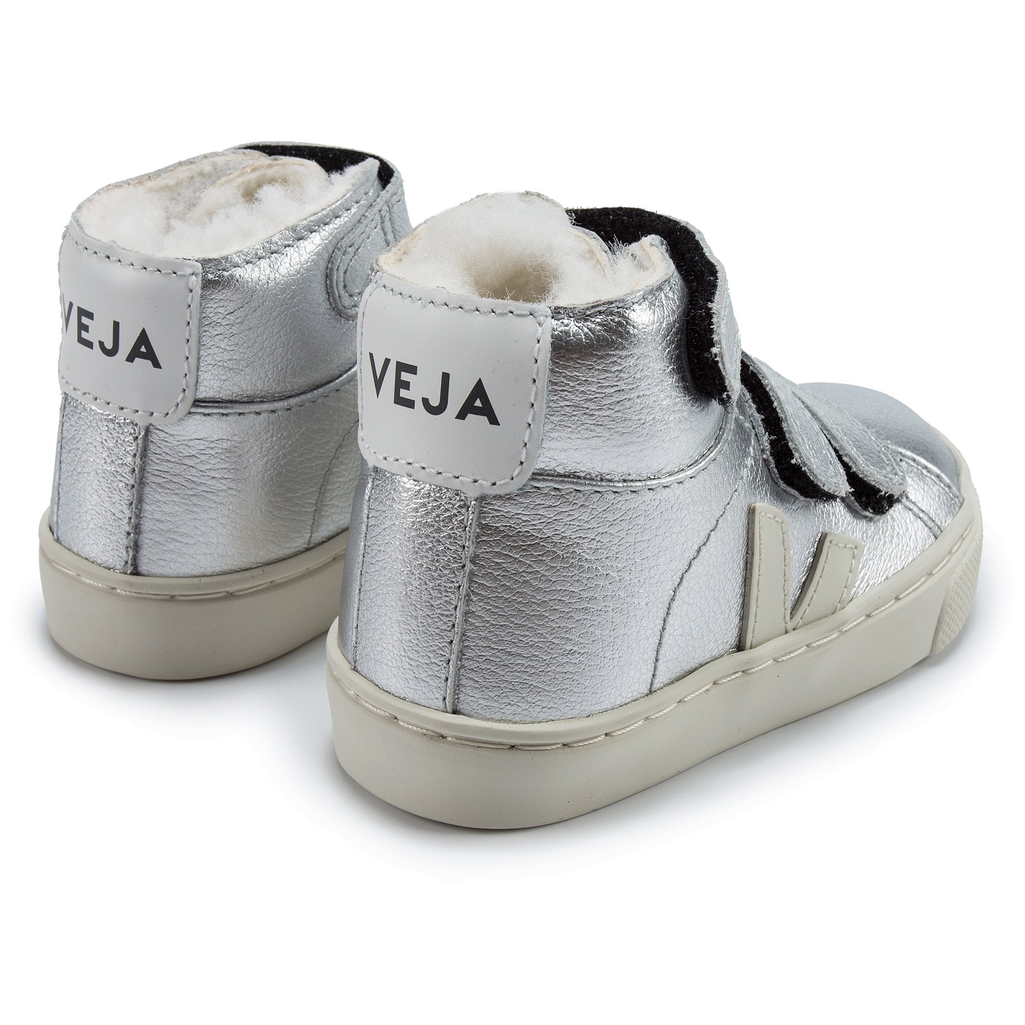 Baby Silver Leather Velcro With White "V" Shoes