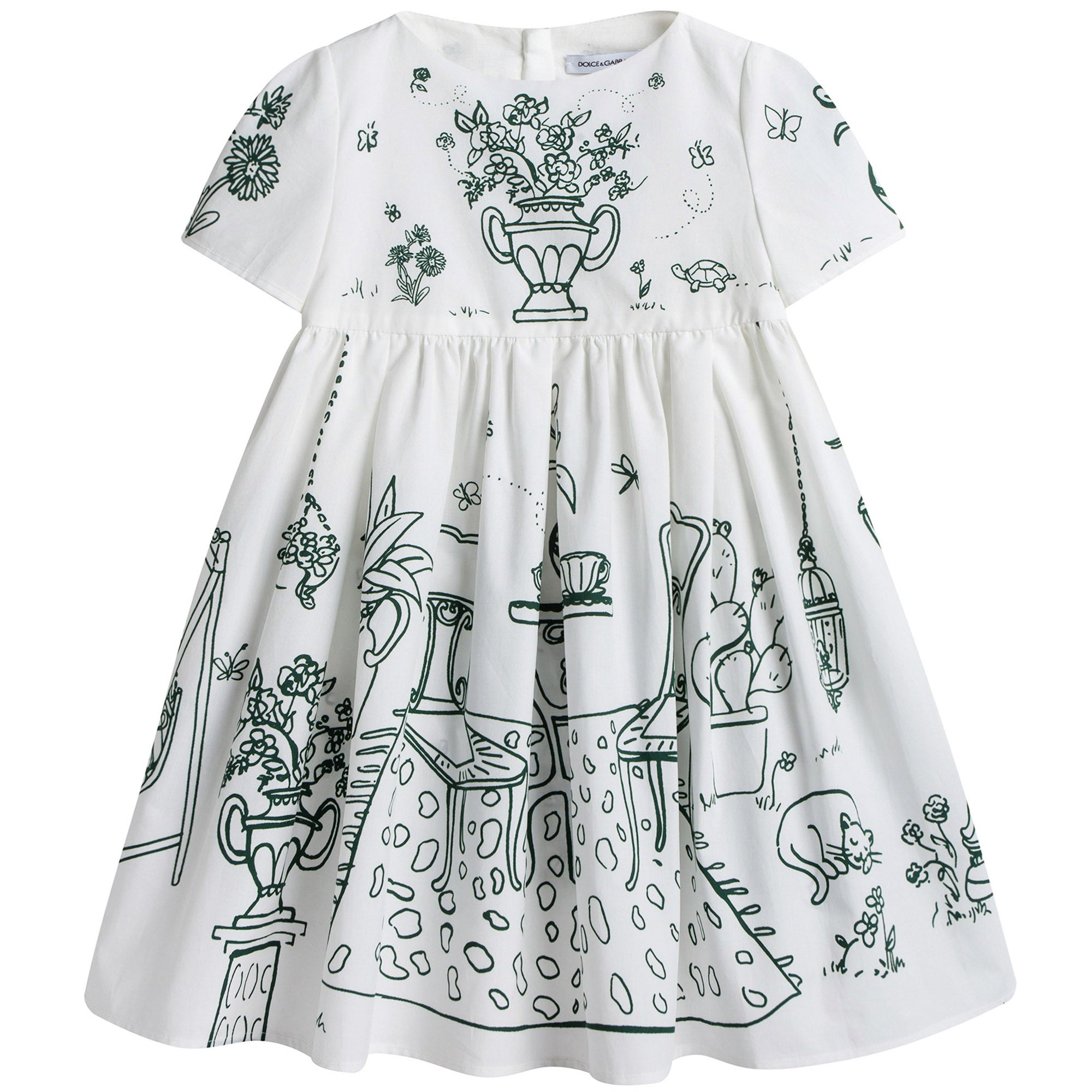 Baby Girls White Botanical Garden Printed Trims Dress