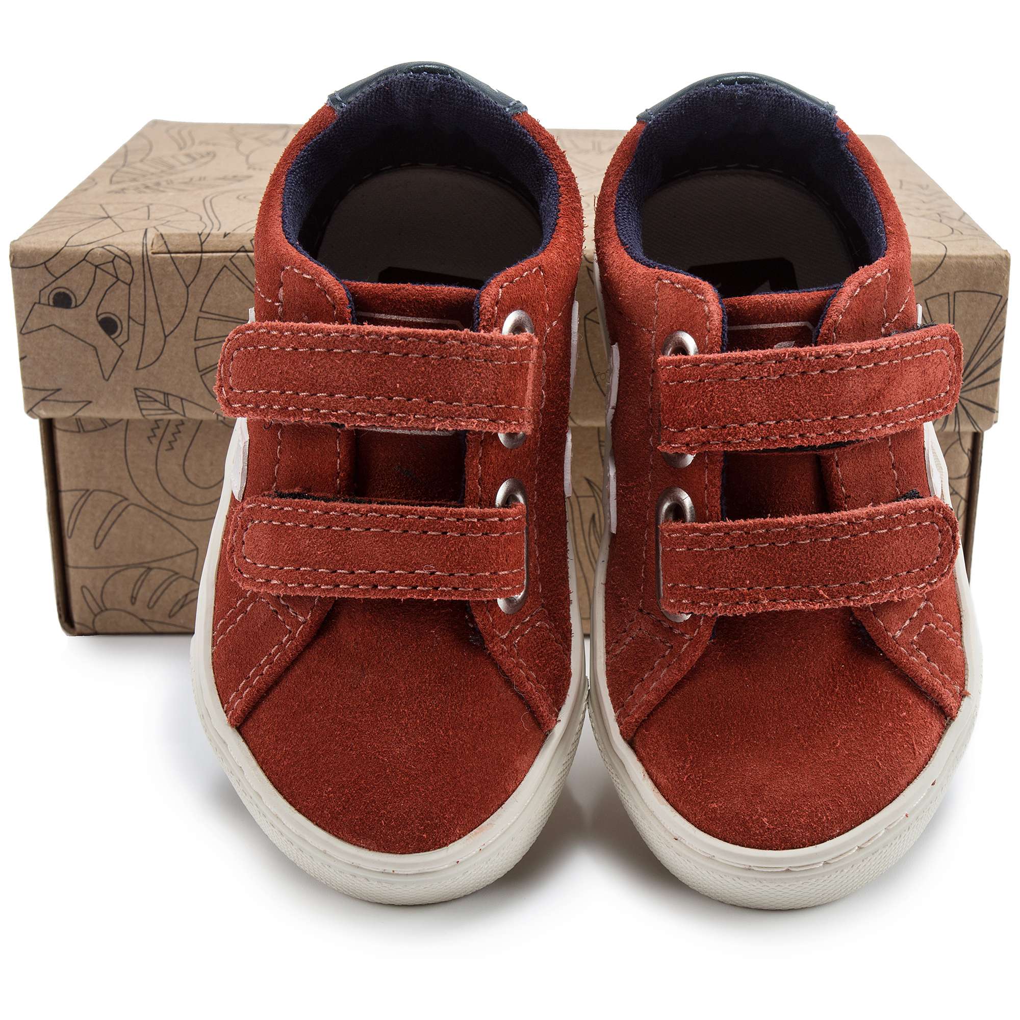 Baby Red Leather Velcro With White "V" Shoes