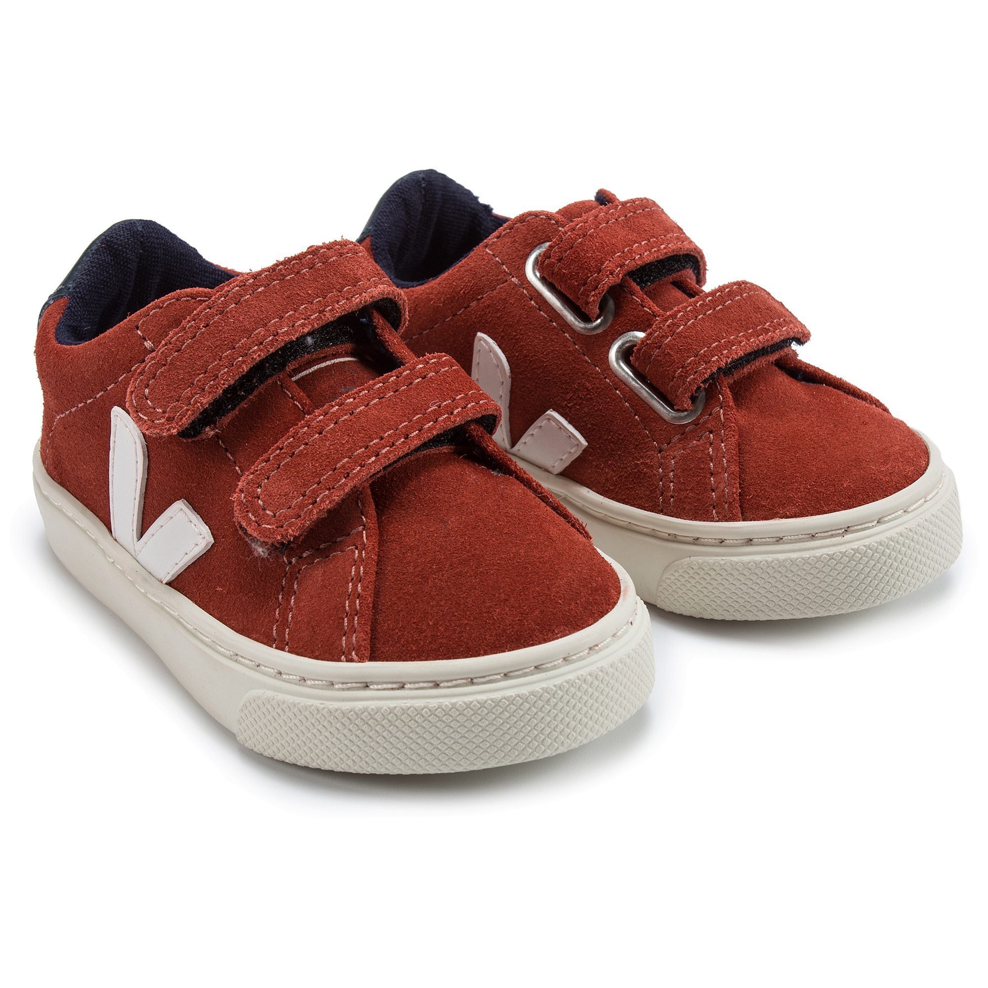 Baby Red Leather Velcro With White "V" Shoes