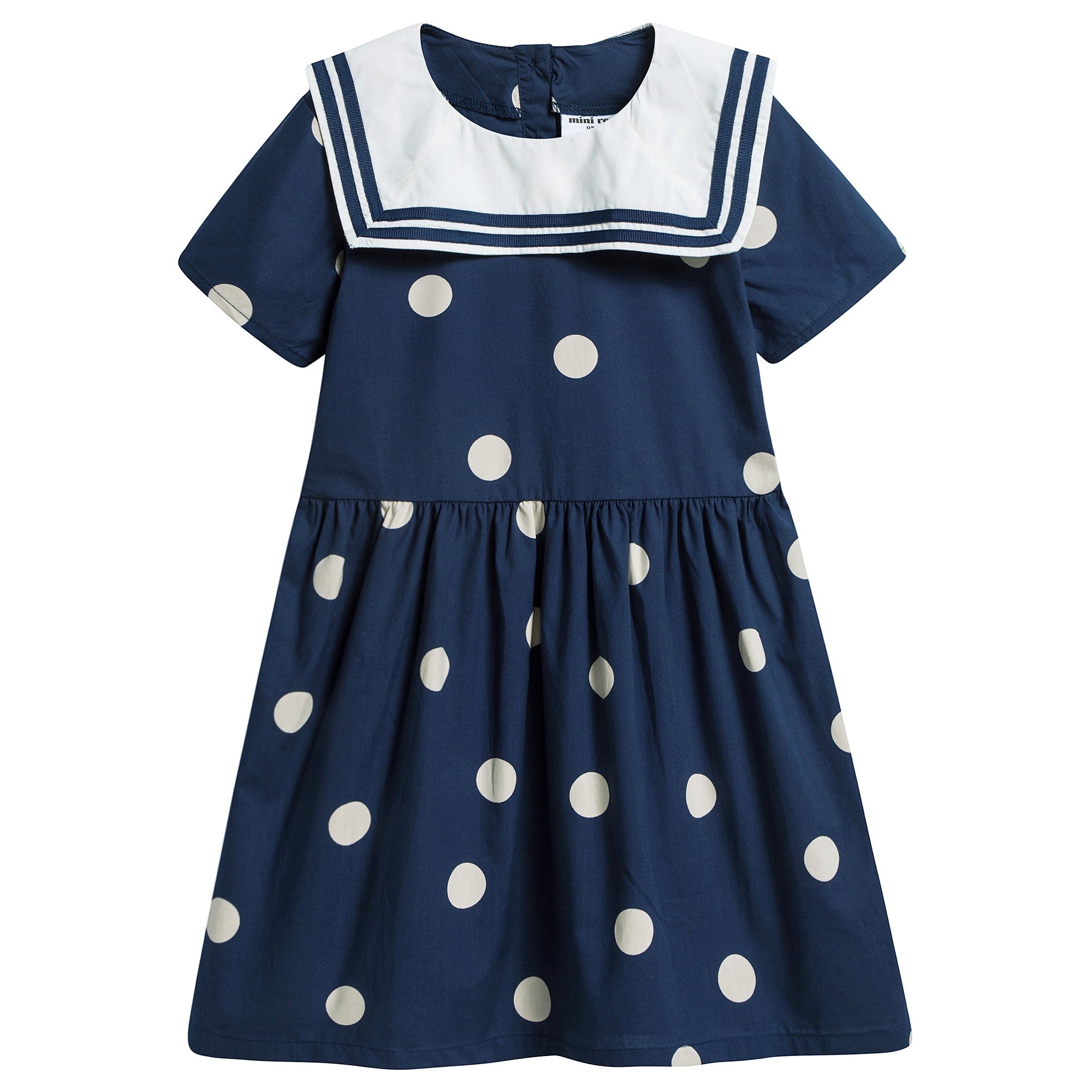 Girls Navy Dot Woven Sailor Organic Cotton Dress
