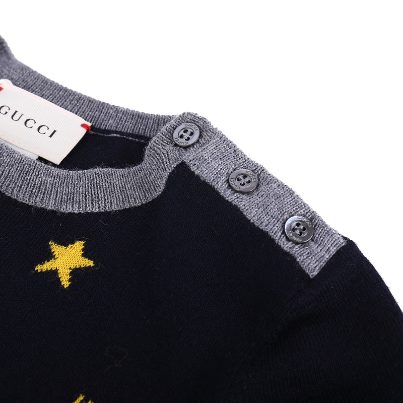 Baby Boys Navy Blue Wool Bees Sweater